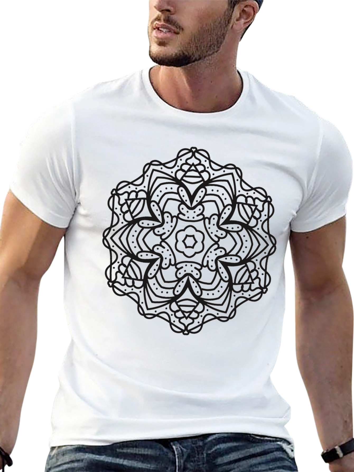 Mens Black Mandala Graphic Tee - Casual Comfort