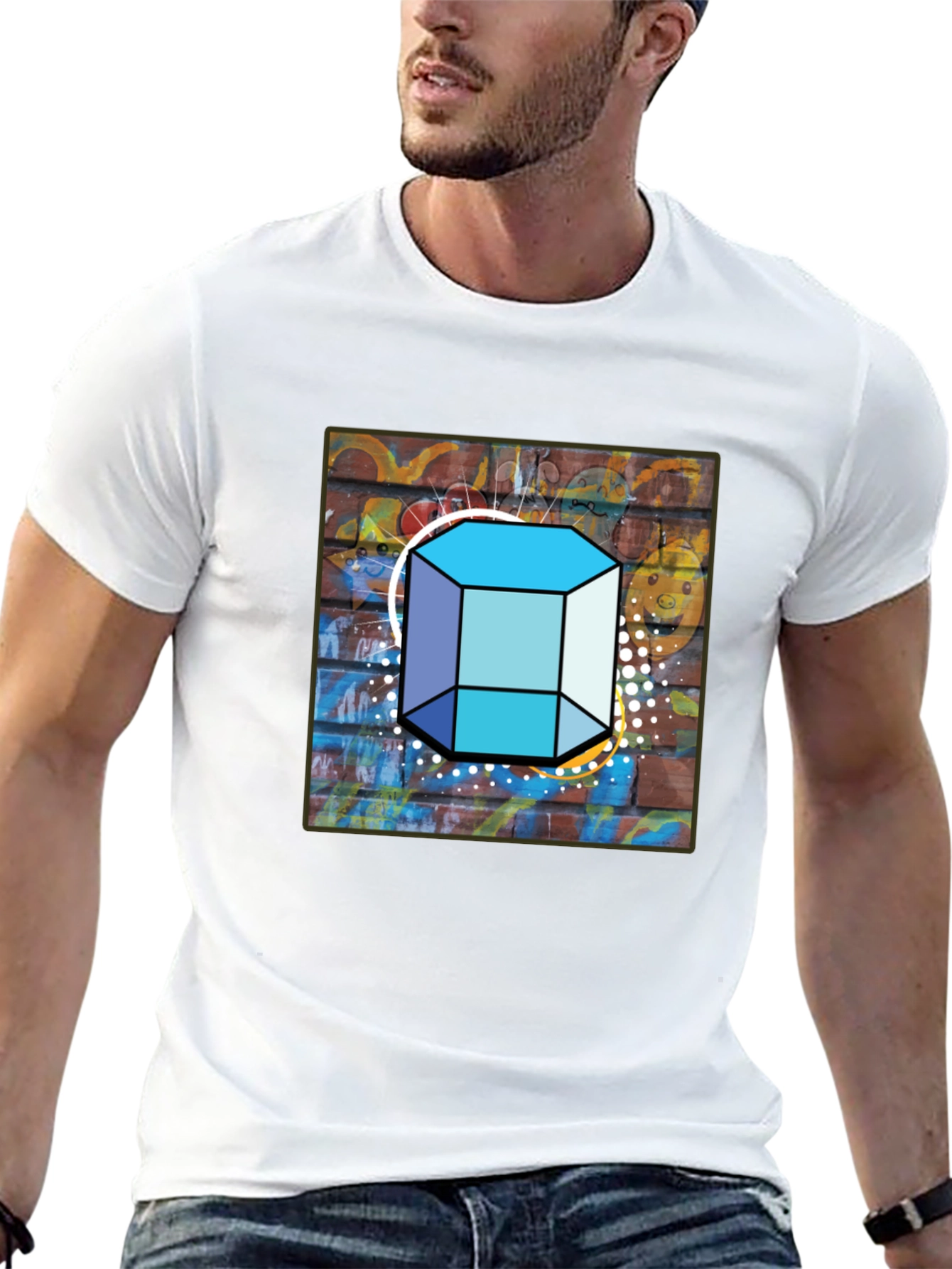 Abstract Brick Wall Cube Graphic Mens Black T-Shirt