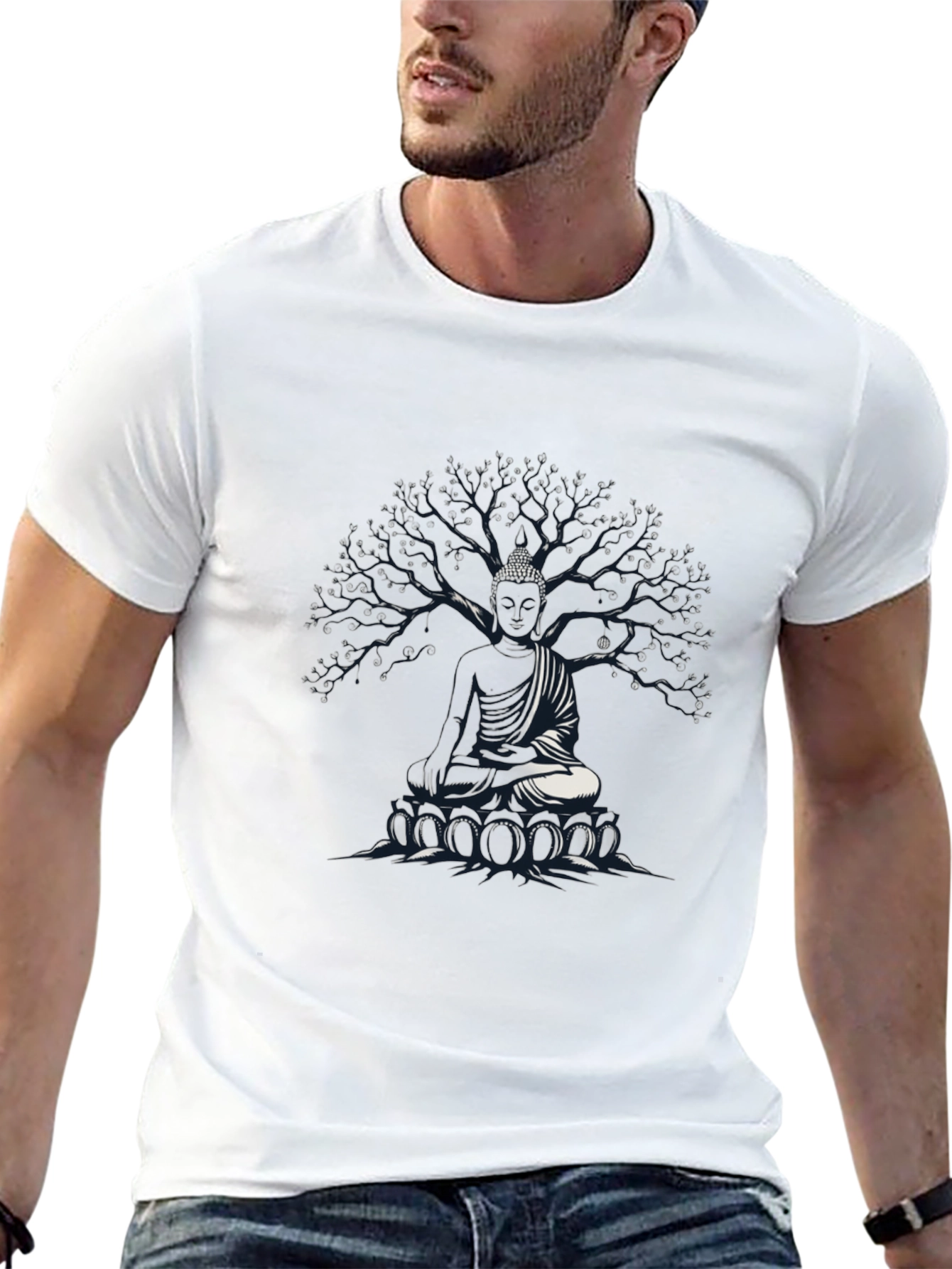 Buddha Tree Graphic T-Shirt - Meditative Style