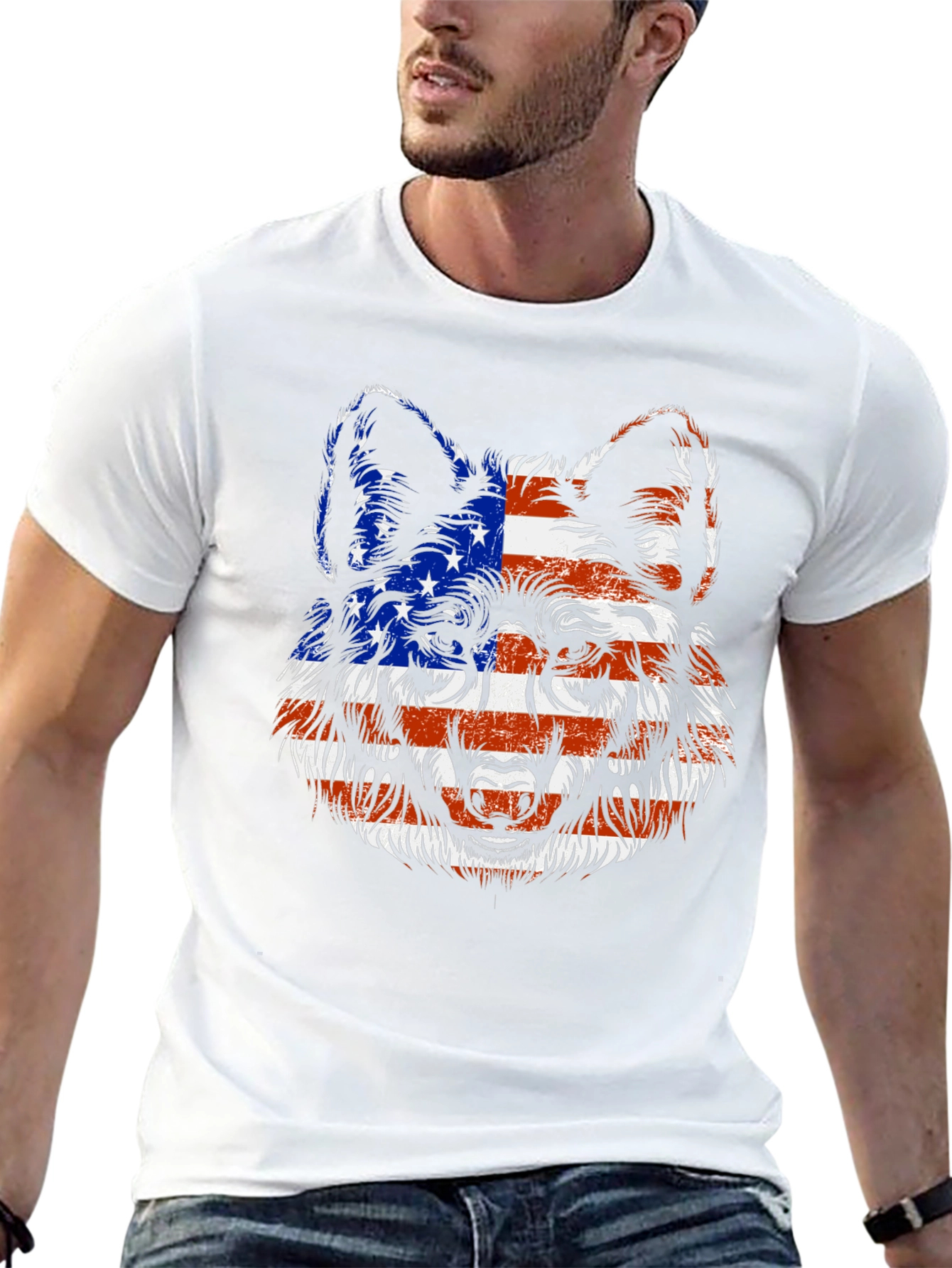 American Flag Wolf Graphic T-Shirt