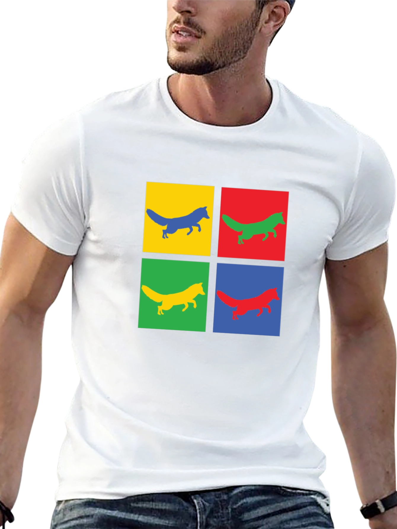 Pop Art Fox Graphic Tee - Black Cotton T-Shirt