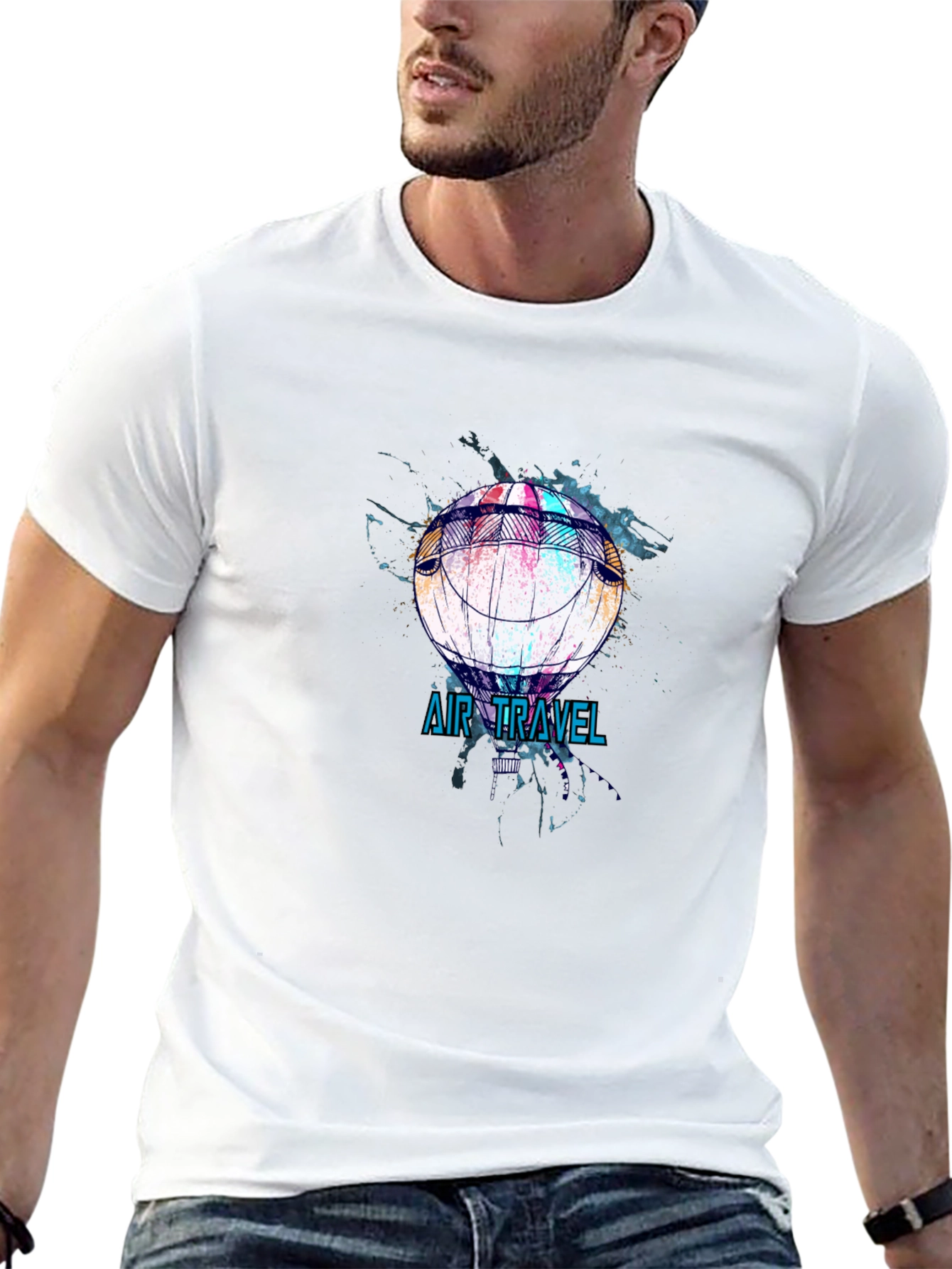 Air Travel Hot Air Balloon Graphic Tee - Black