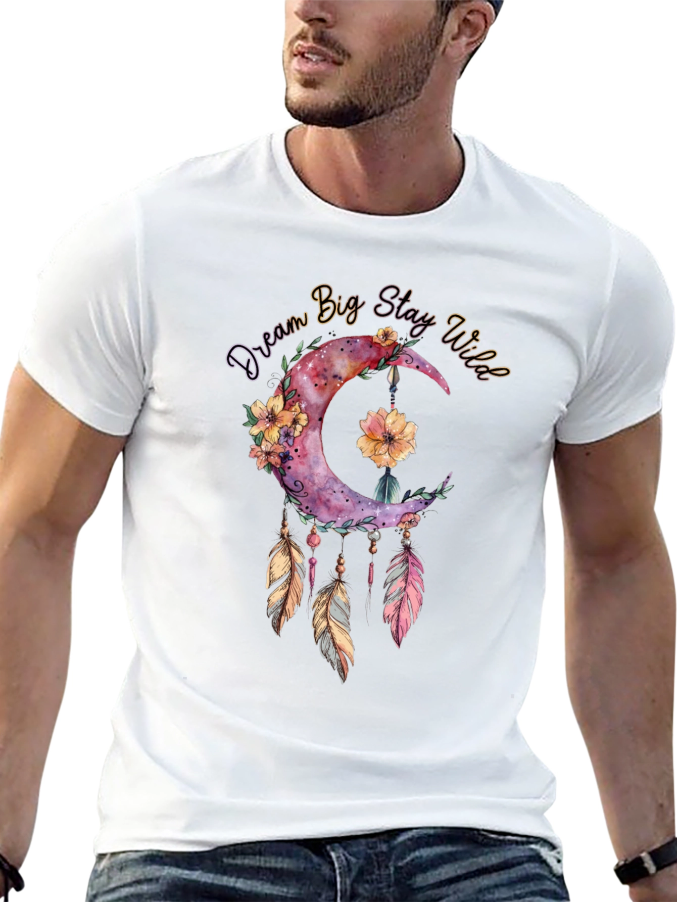 Dream Big Stay Wild Moon Feather Graphic Tee