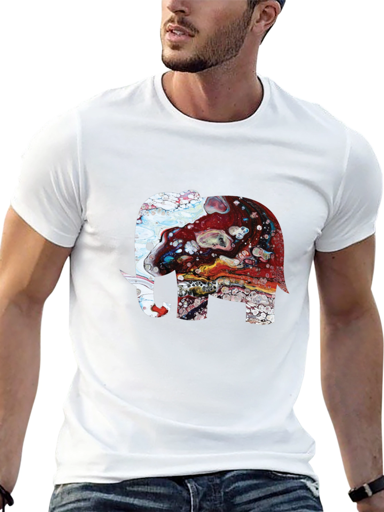 Elephant Art Print Graphic Tee - Mens Black T-Shirt