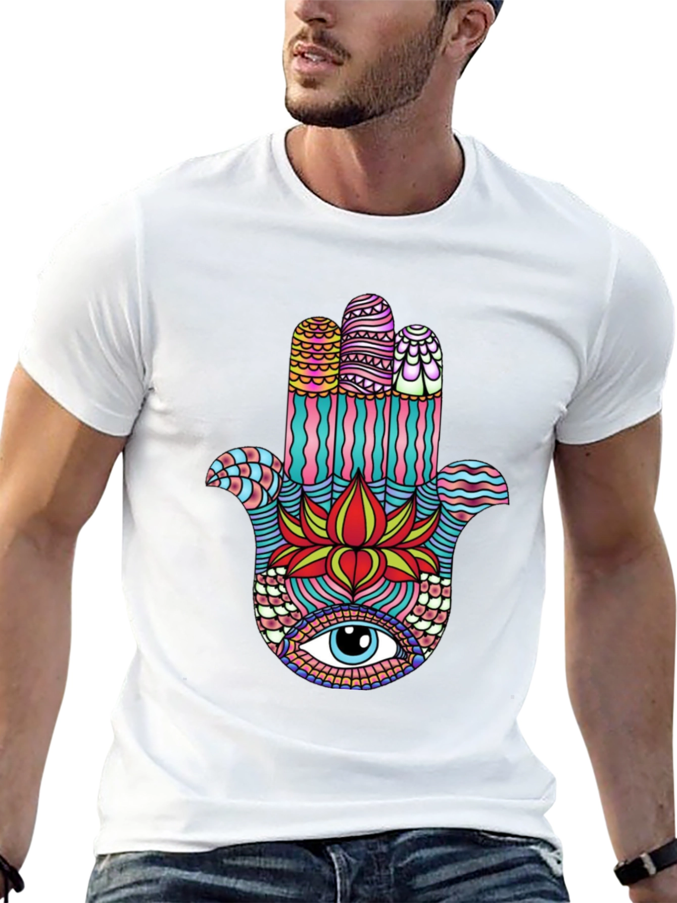 Hamsa Hand Graphic Print Mens T-Shirt