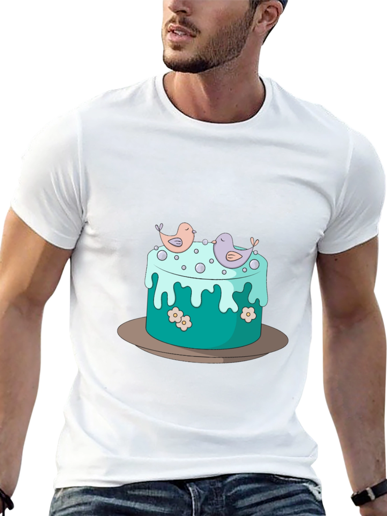Cake and Birds Graphic T-Shirt - Unisex Style