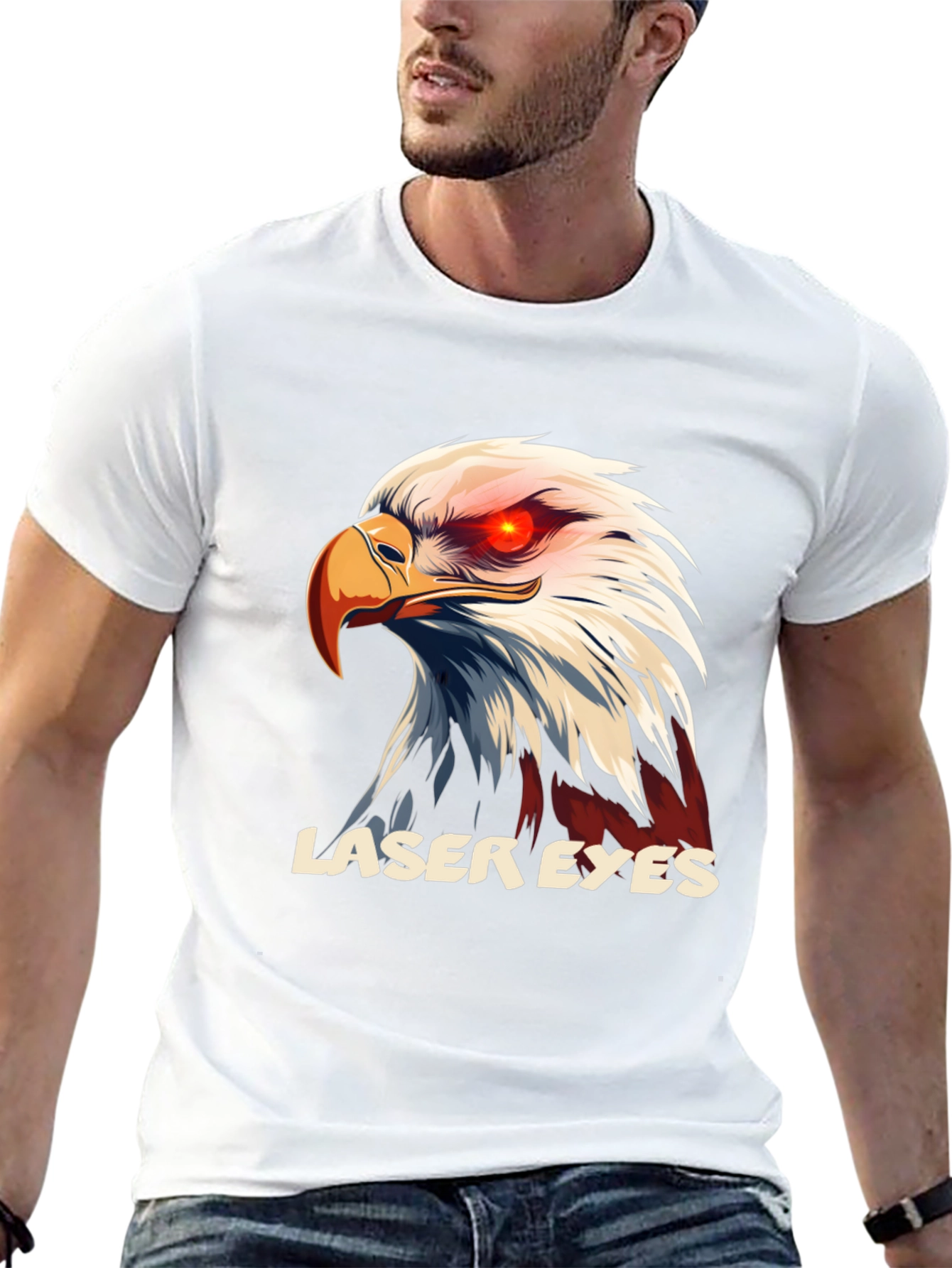 Laser Eyes Eagle Graphic T-Shirt - Bold Design