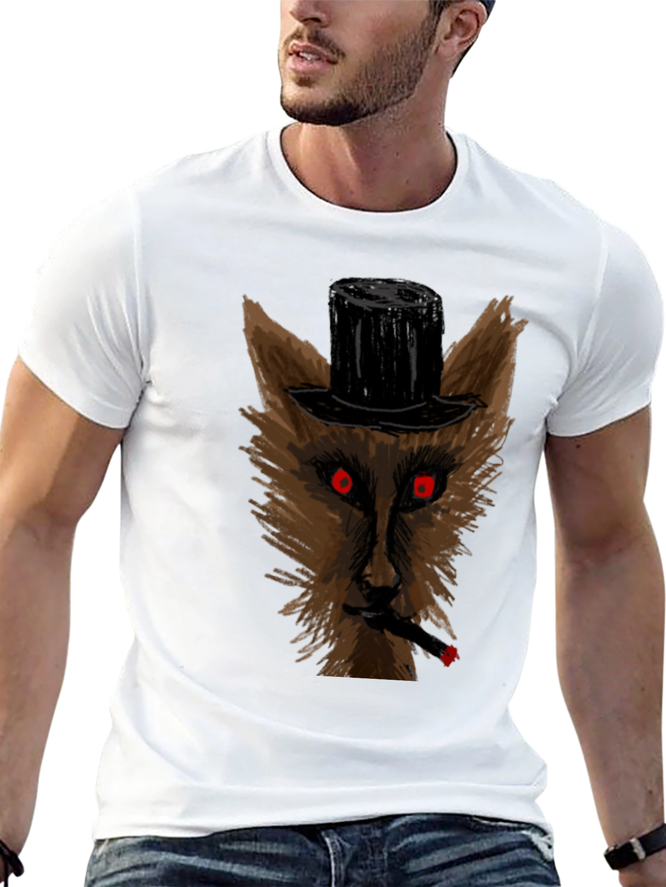 Wolf Top Hat Cigar Black T-Shirt