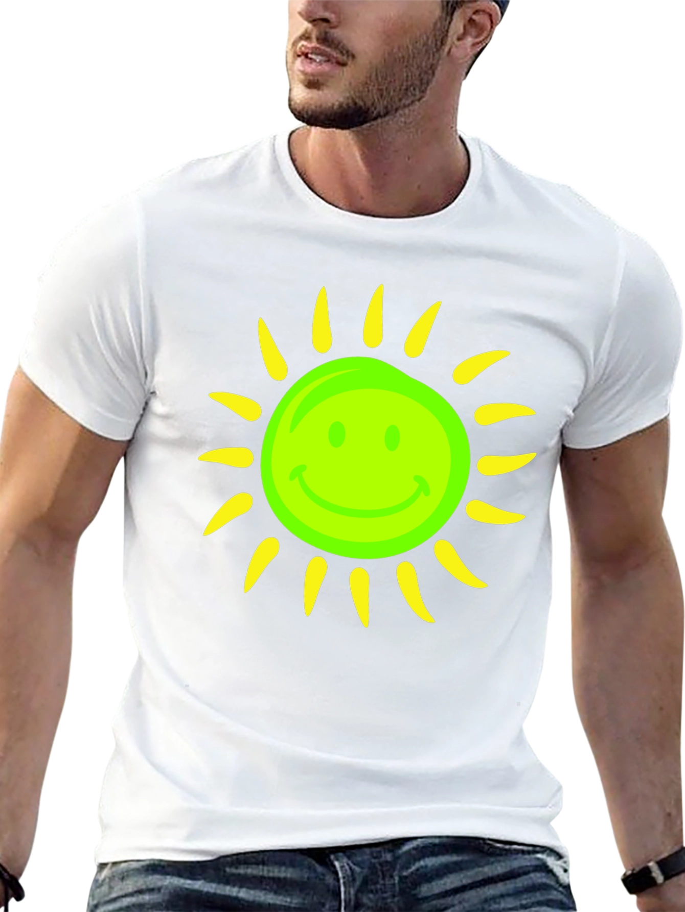 Smiley Sun Graphic Tee - Black Casual T-Shirt