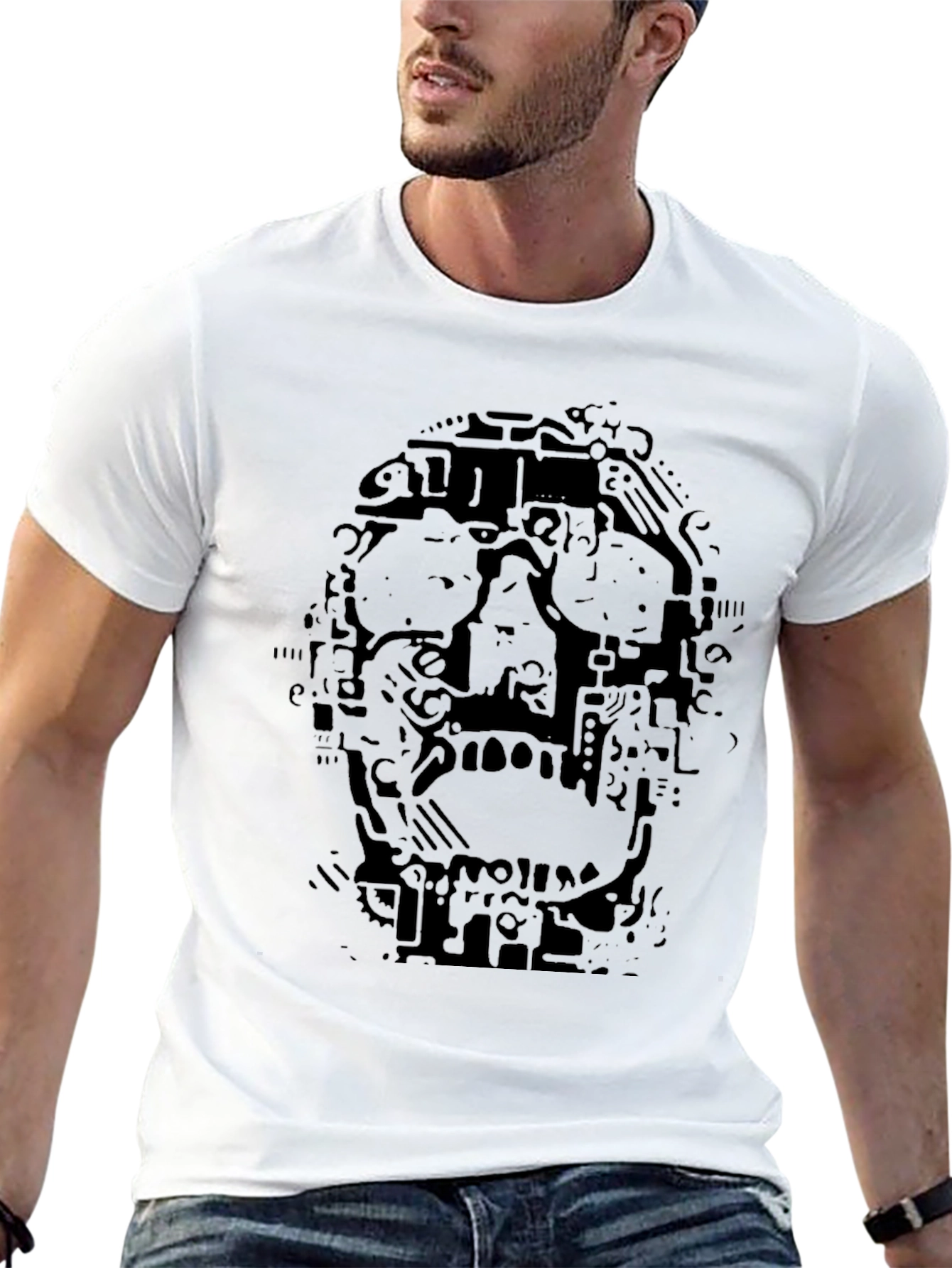 Abstract Skull Graphic T-Shirt - Mens Black Tee