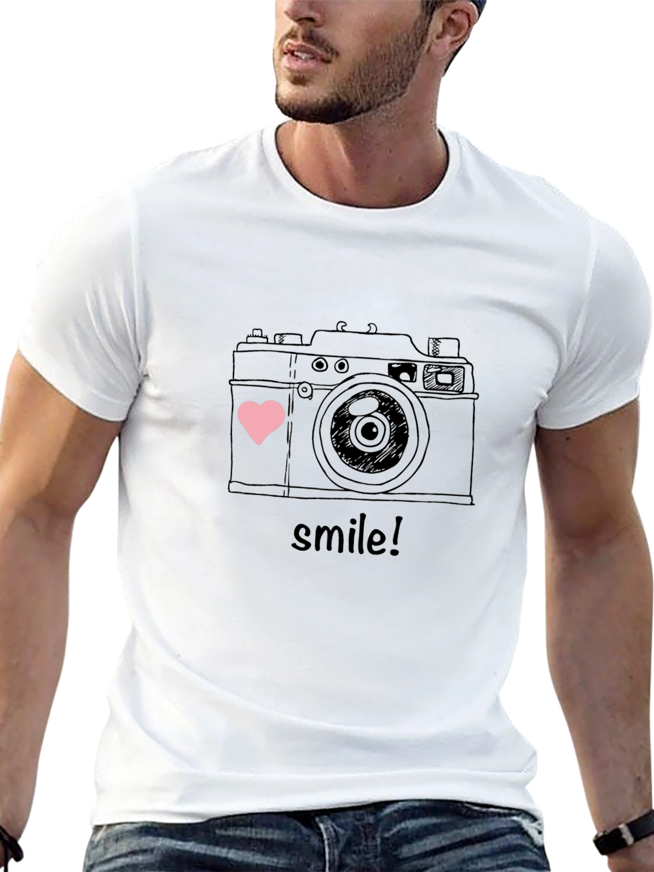 Camera Smile Graphic T-Shirt - Black