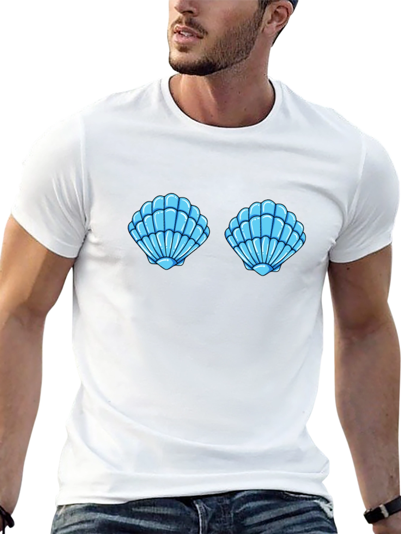 Mermaid Shell Bra T-Shirt - Novelty Costume Tee