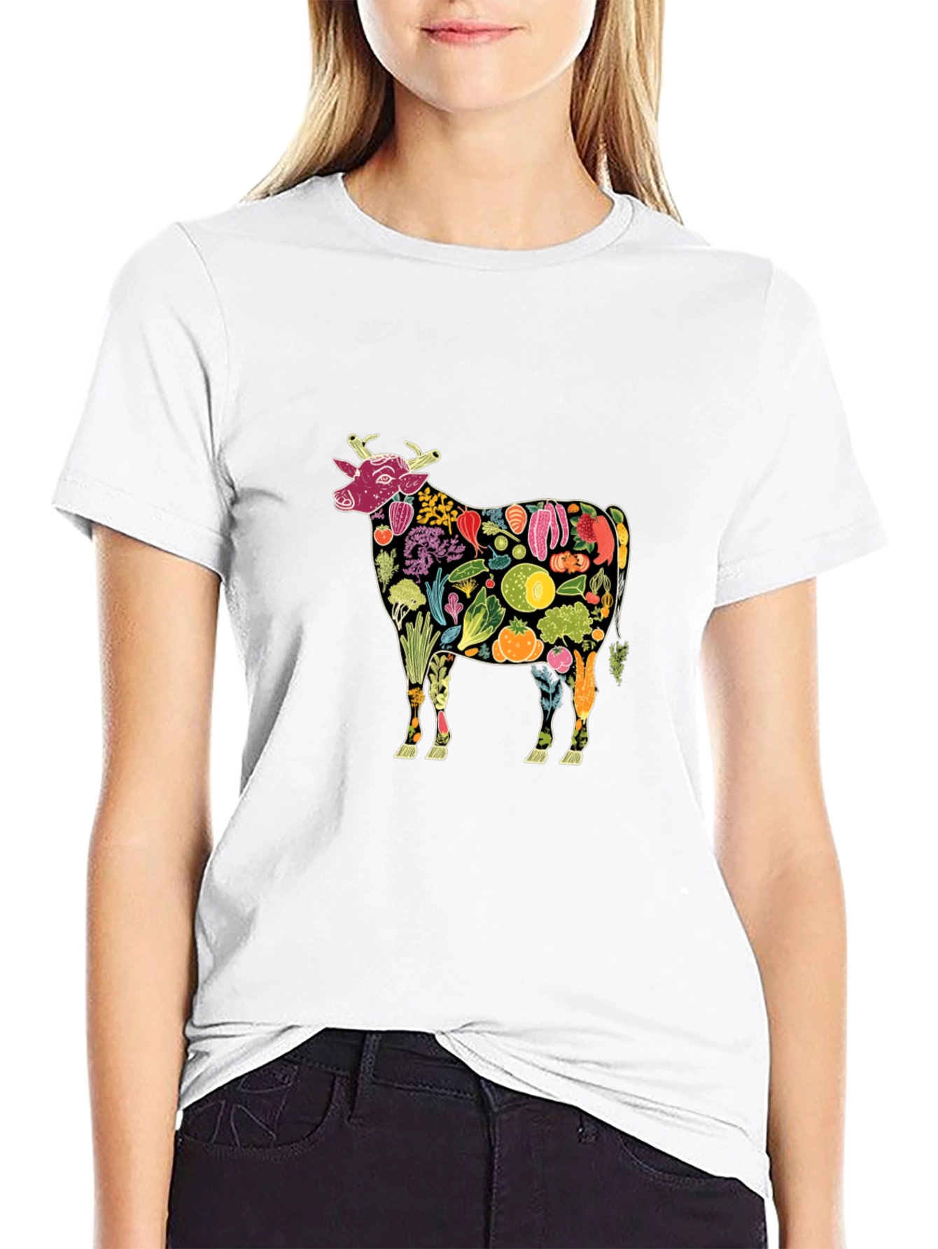 Vegan Cow Graphic Tee - Black Cotton T-Shirt