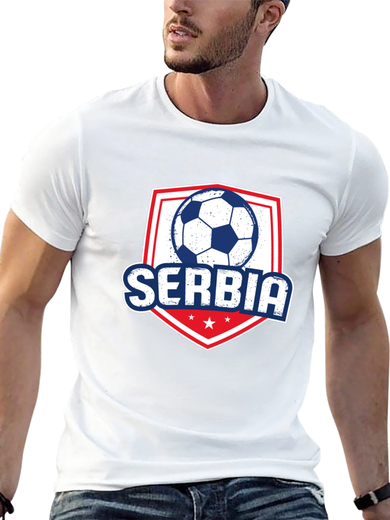 Serbia Soccer T-Shirt - Black Graphic Tee