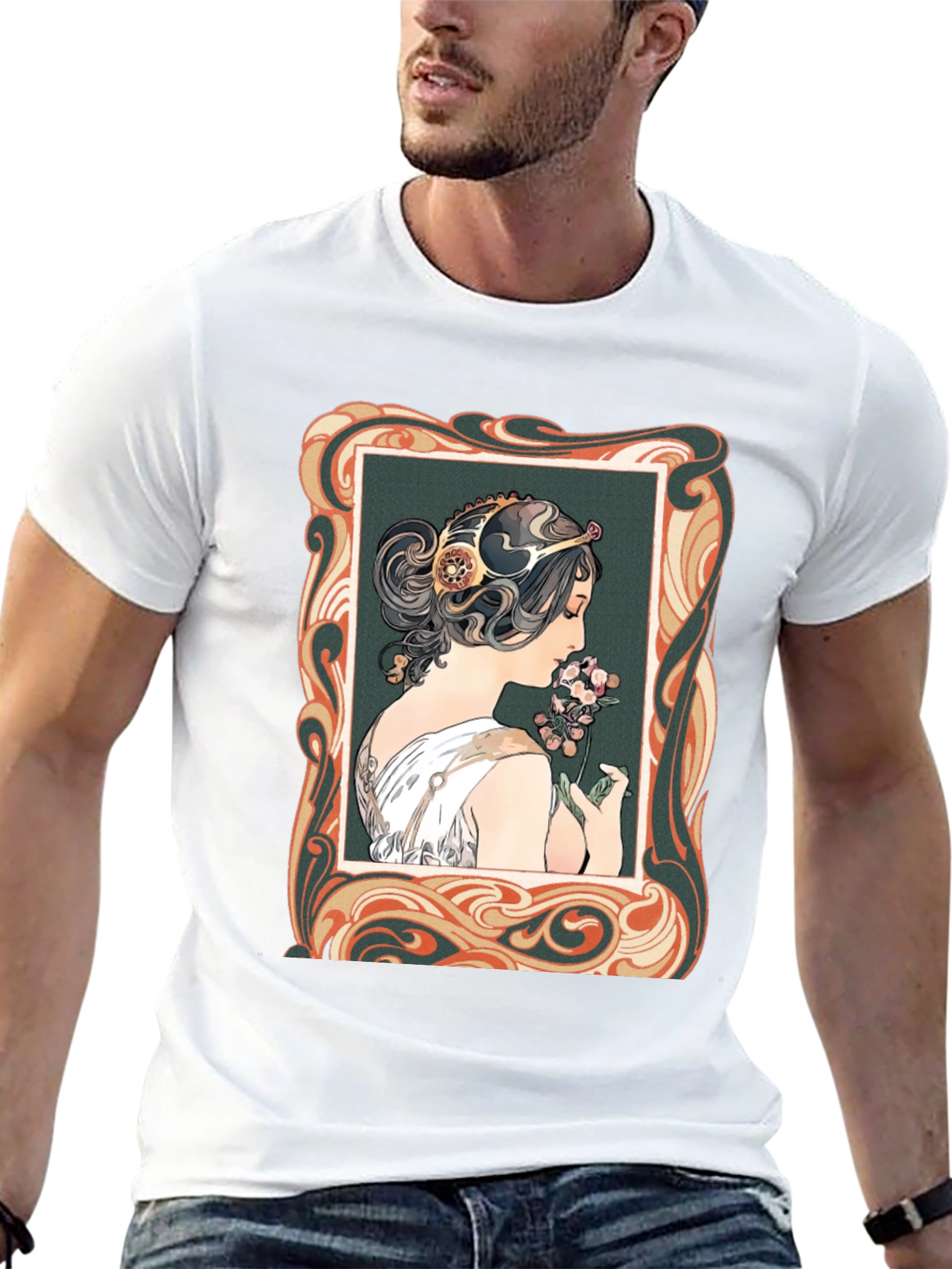 Art Nouveau Woman Graphic Tee - Stylish Black T-Shirt