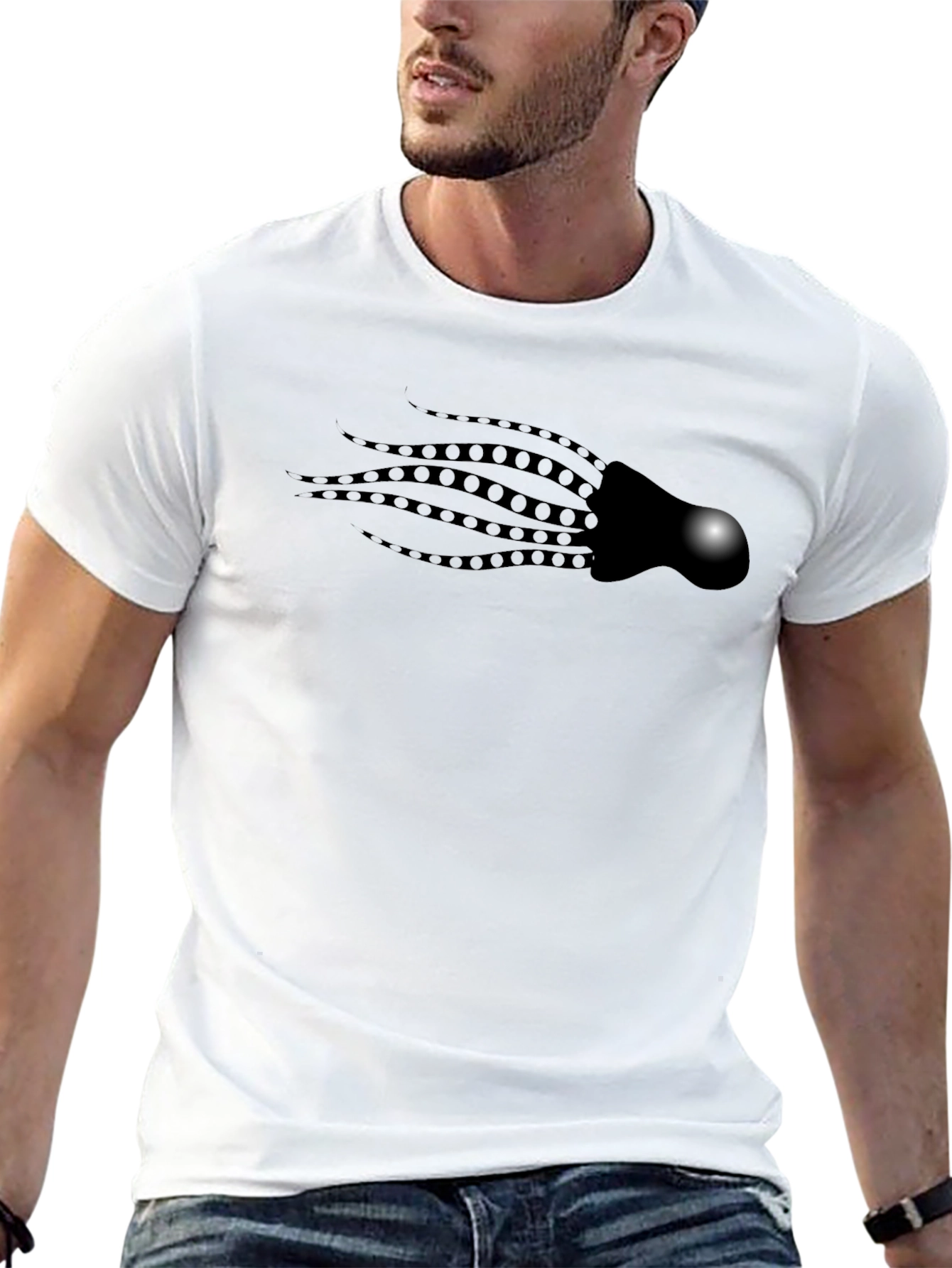 Black Tee with Tentacle Graphic
