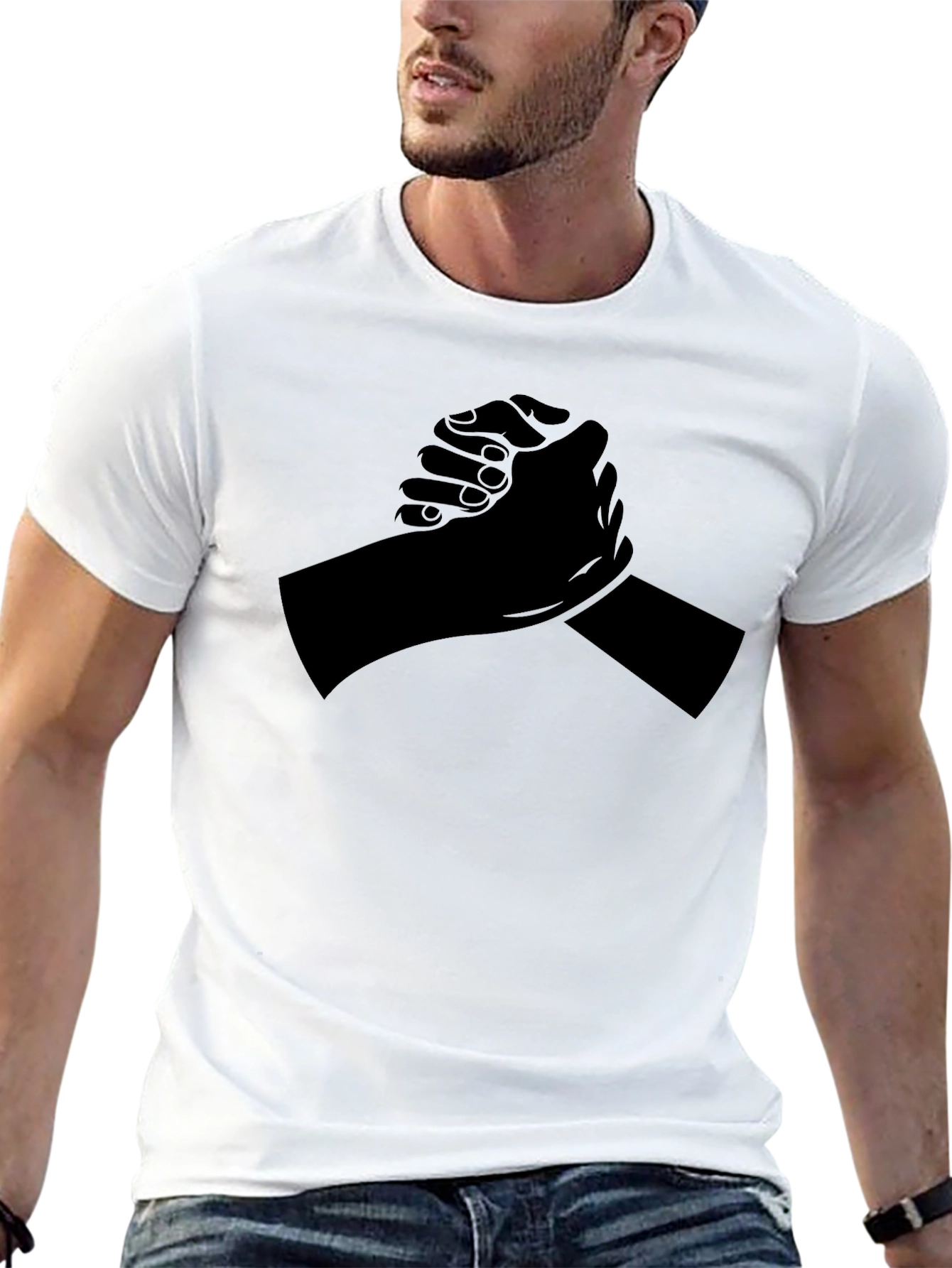 Black T-Shirt with Arm Wrestling Design