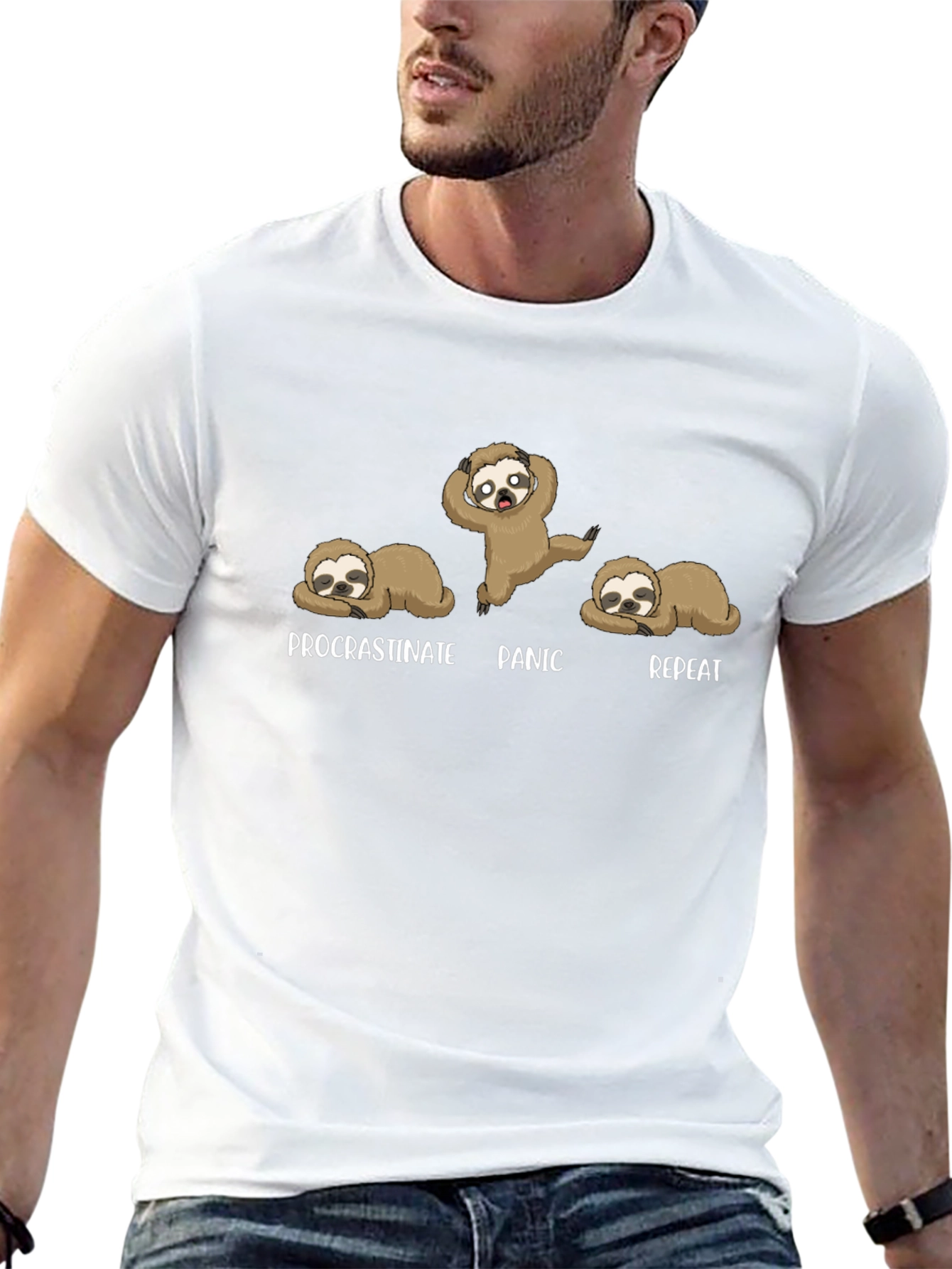 Procrastinate Panic Repeat Sloth Graphic T-Shirt