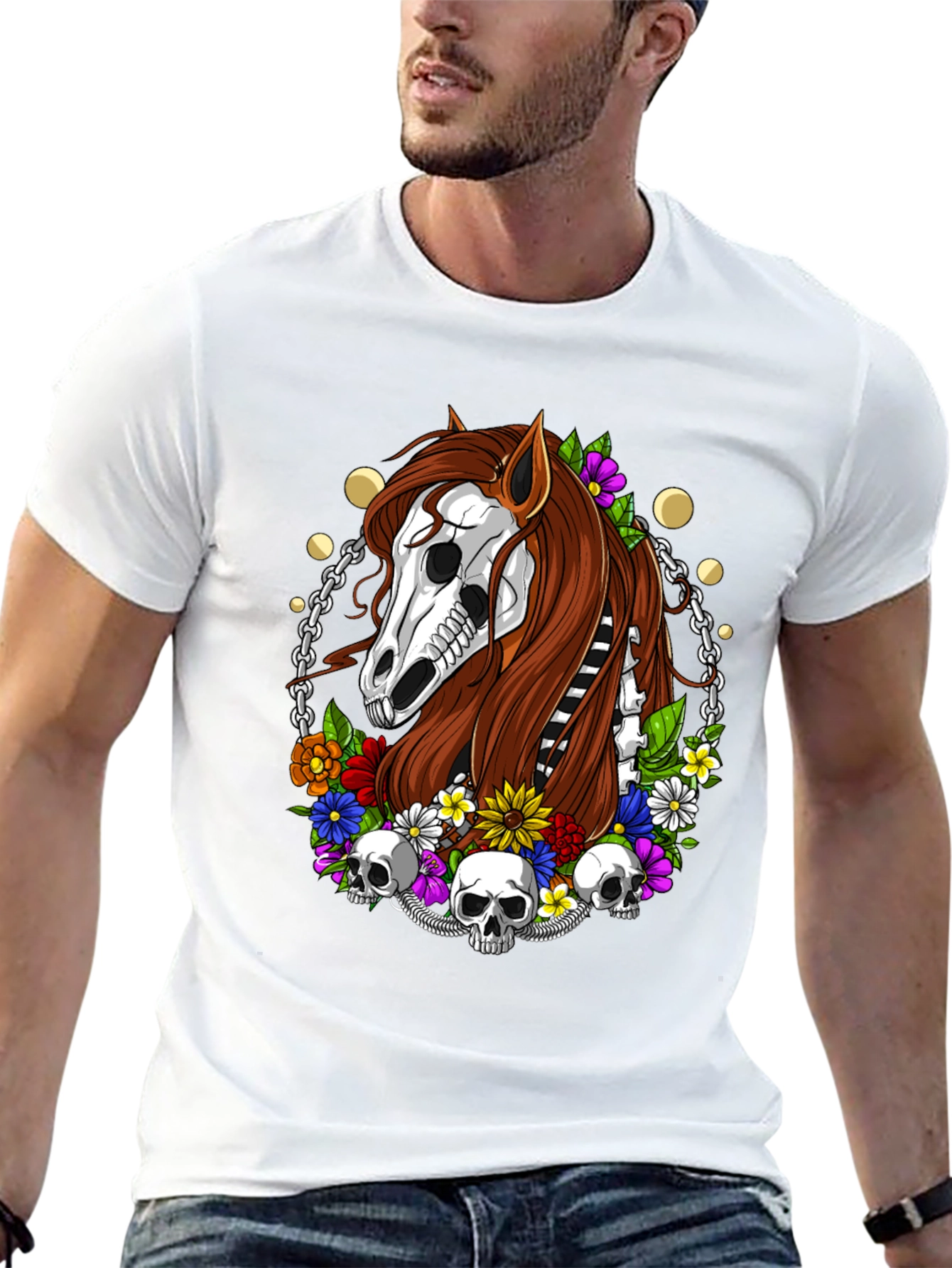 Floral Horse Skeleton Graphic T-Shirt - Black