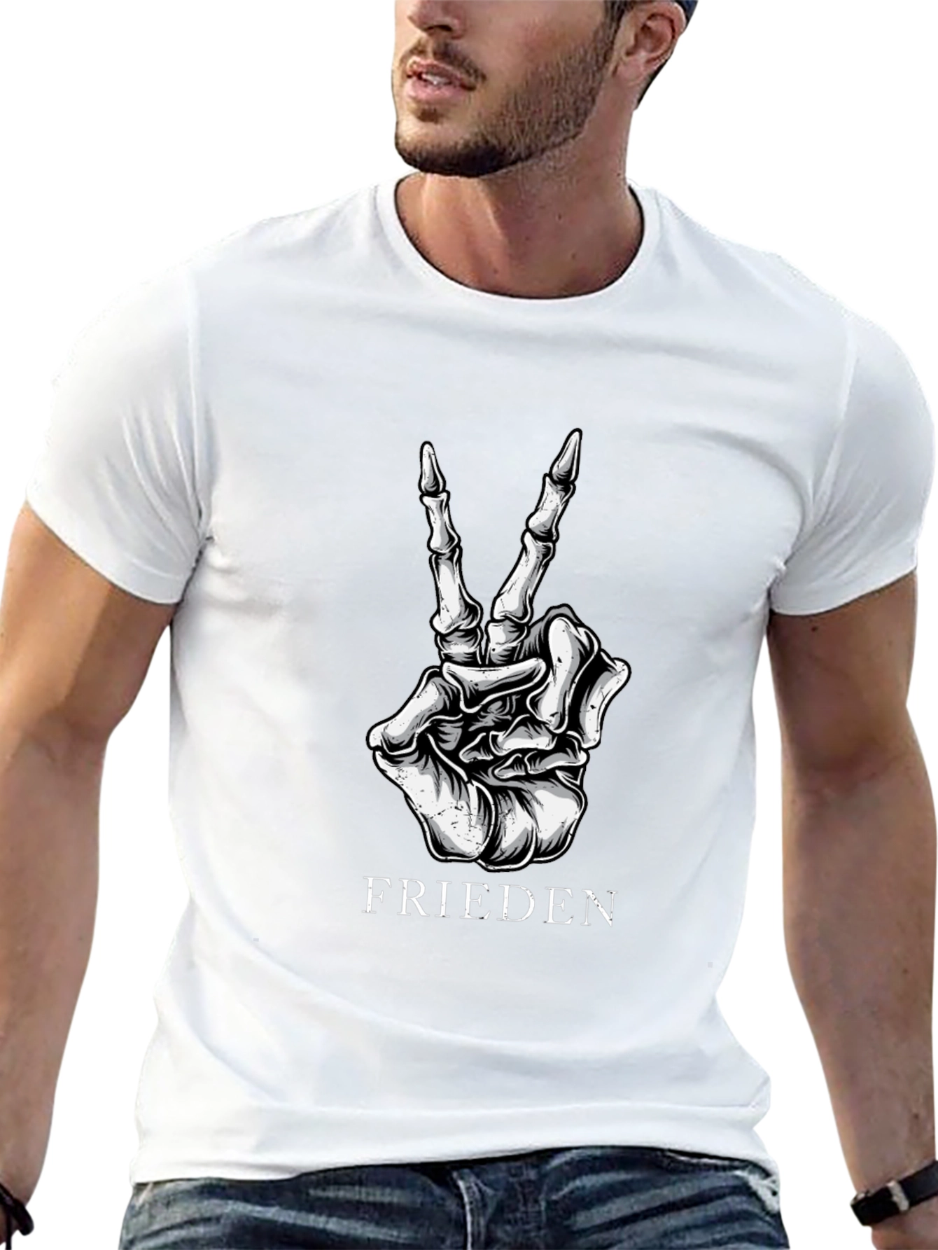 Frieden Peace Skeleton Hand Black Graphic T-Shirt