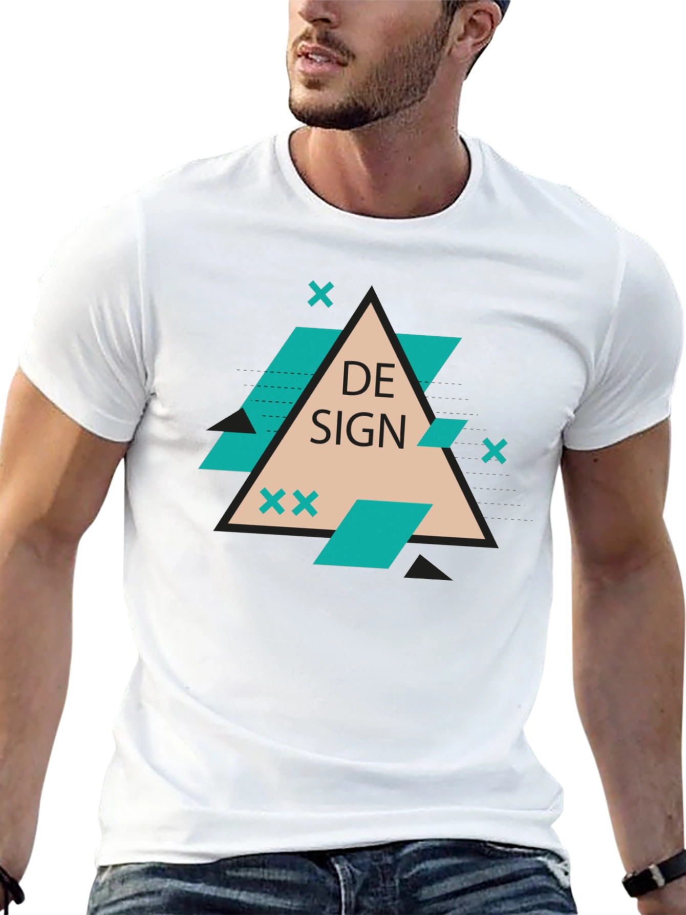 Modern Graphic Design Tee - Black Cotton Blend