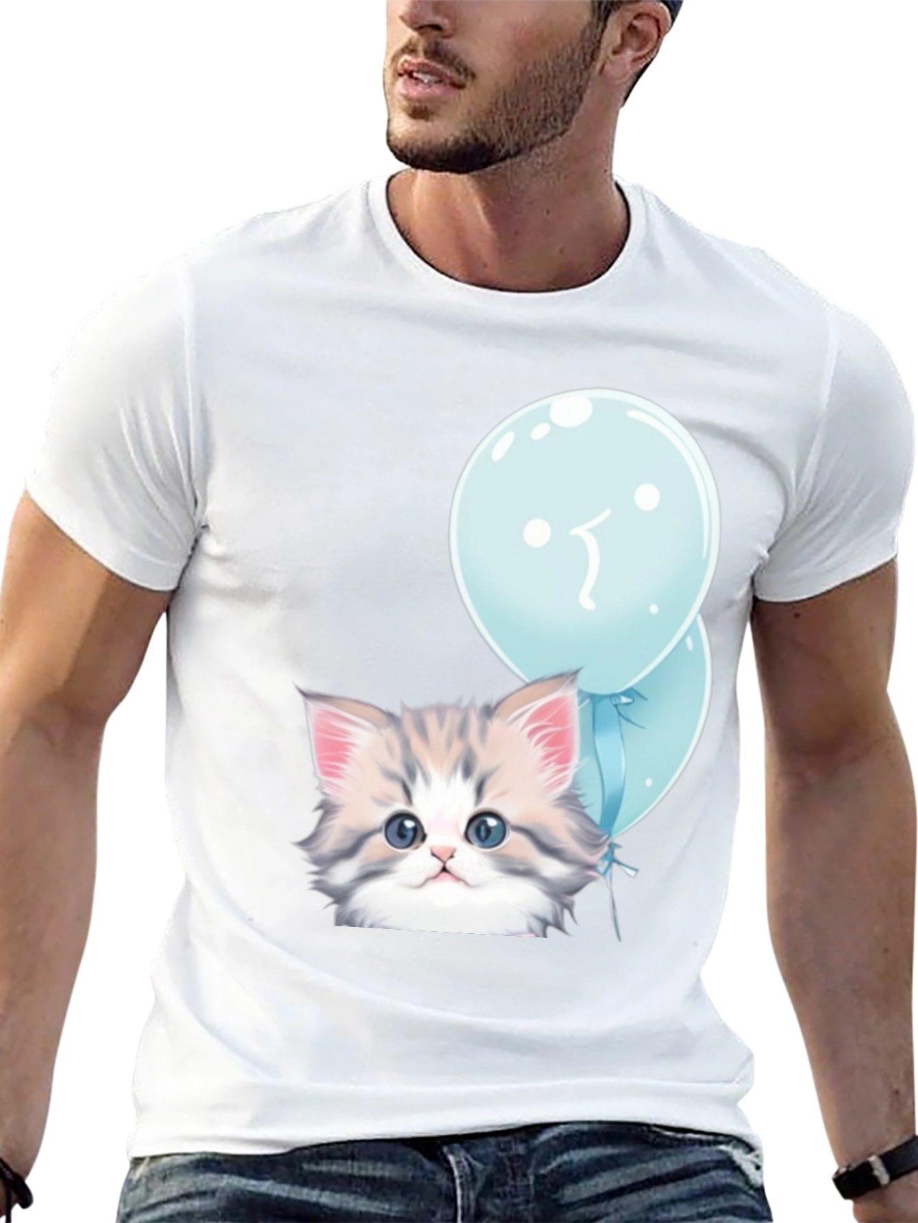 Cute Kitten with Balloons Graphic T-Shirt