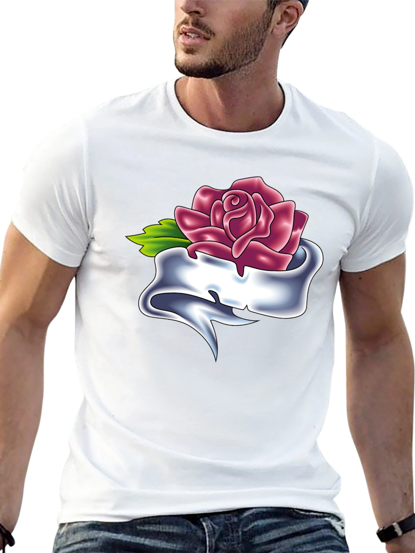 Rose & Banner Graphic T-Shirt - Classic Tattoo Style