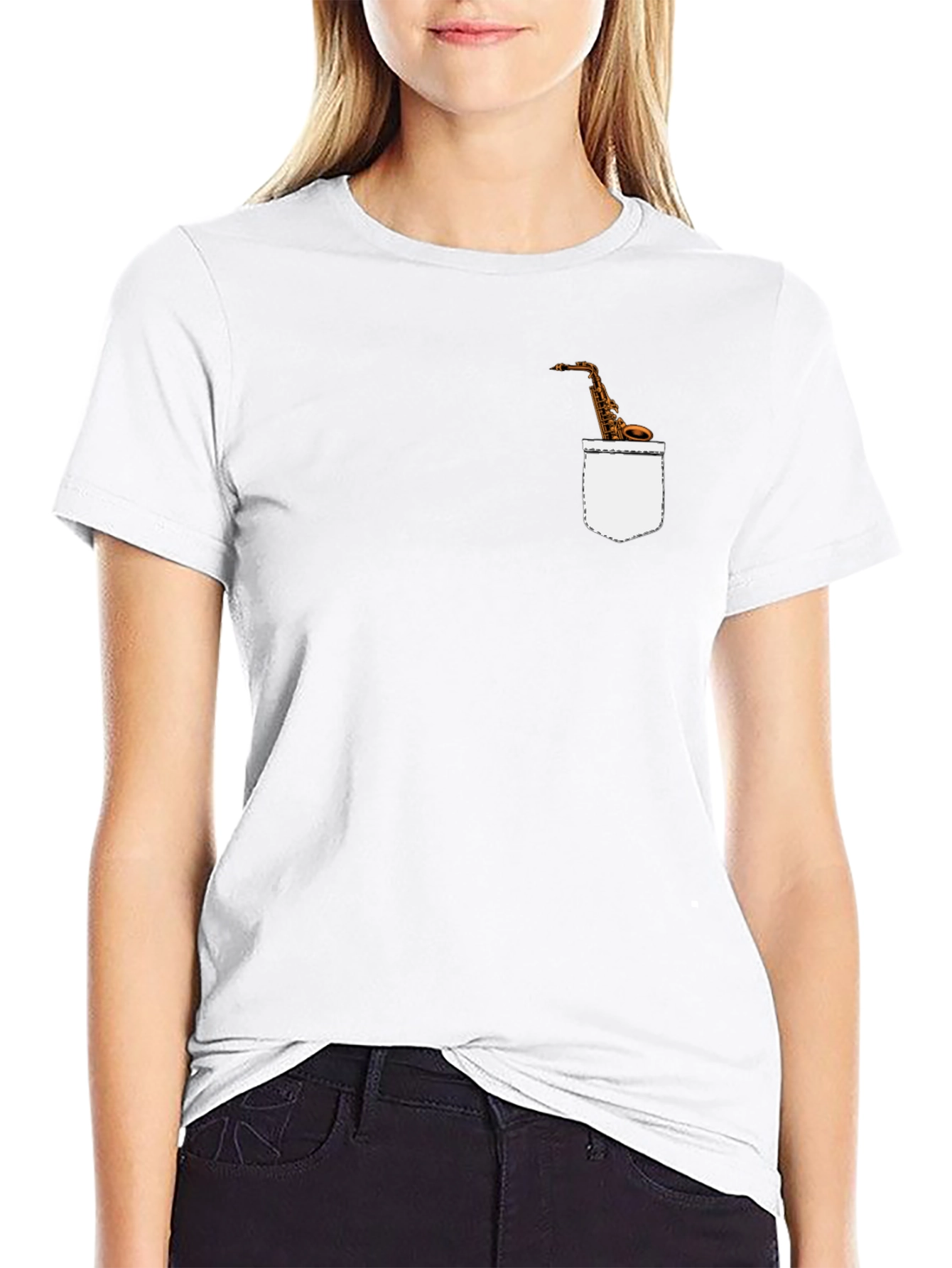 Saxophone Pocket Print Tee - Mens Black T-Shirt