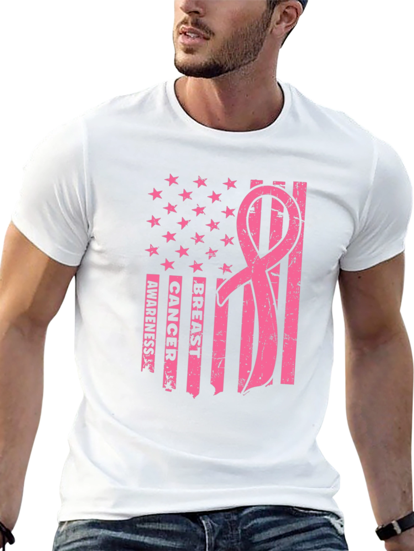 Breast Cancer Awareness American Flag T-Shirt