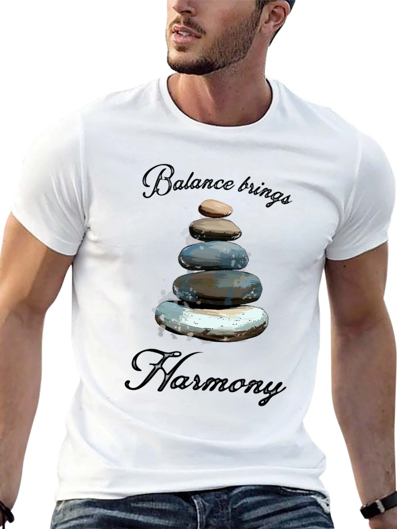 Zen Balance Stone Graphic Tee - Relaxed Fit