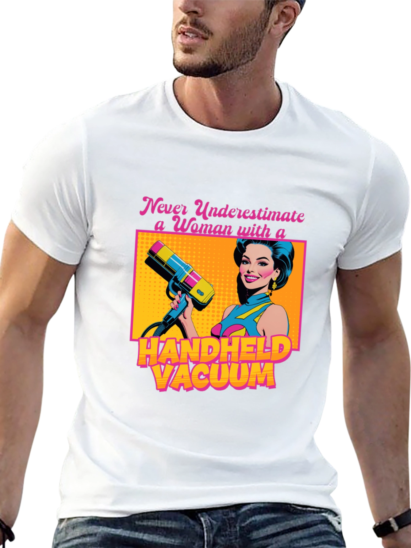 Funny Woman Handheld Vacuum Graphic T-Shirt