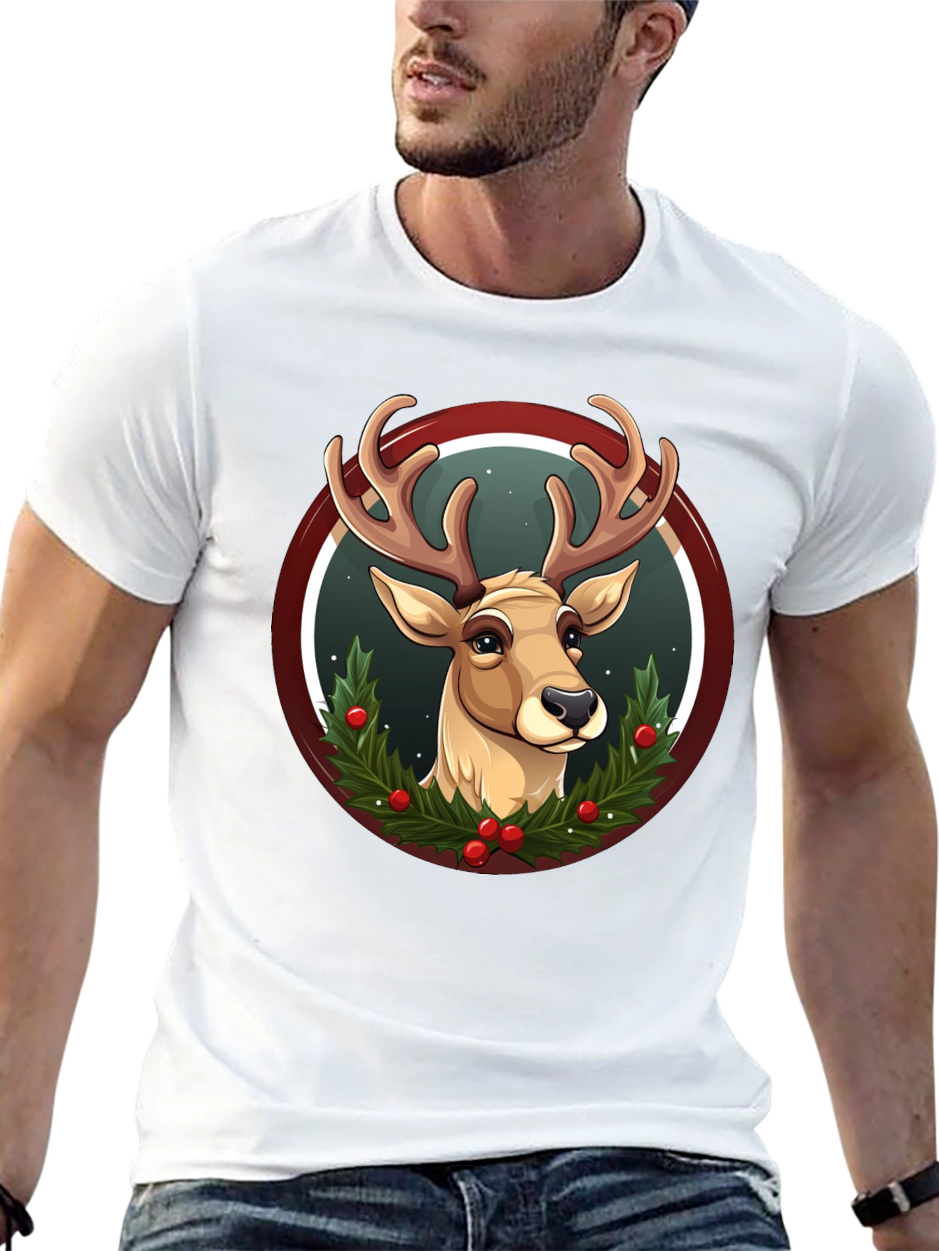 Festive Reindeer Graphic T-Shirt - Holiday Style