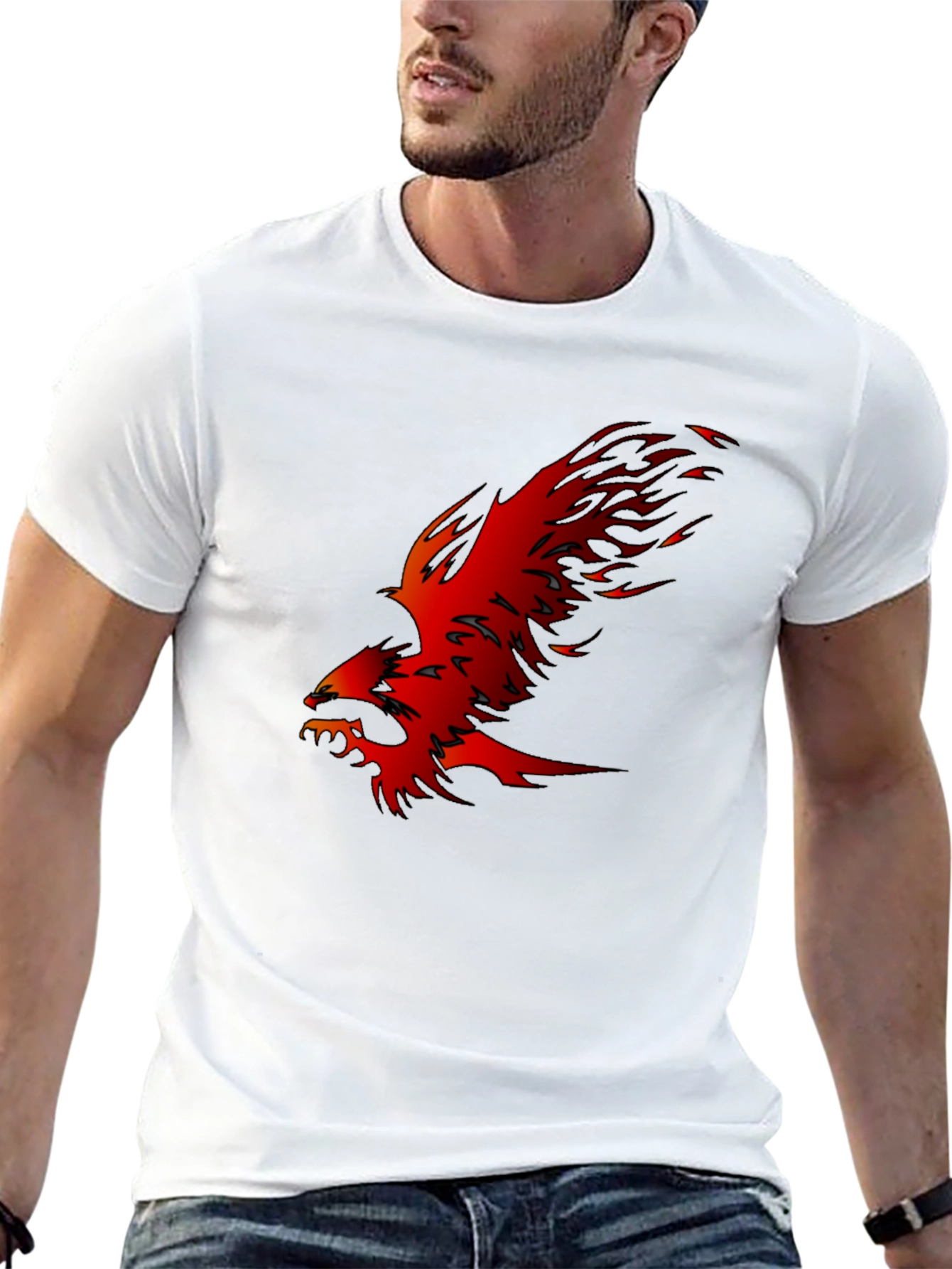 Black T-Shirt with Fiery Phoenix Graphic