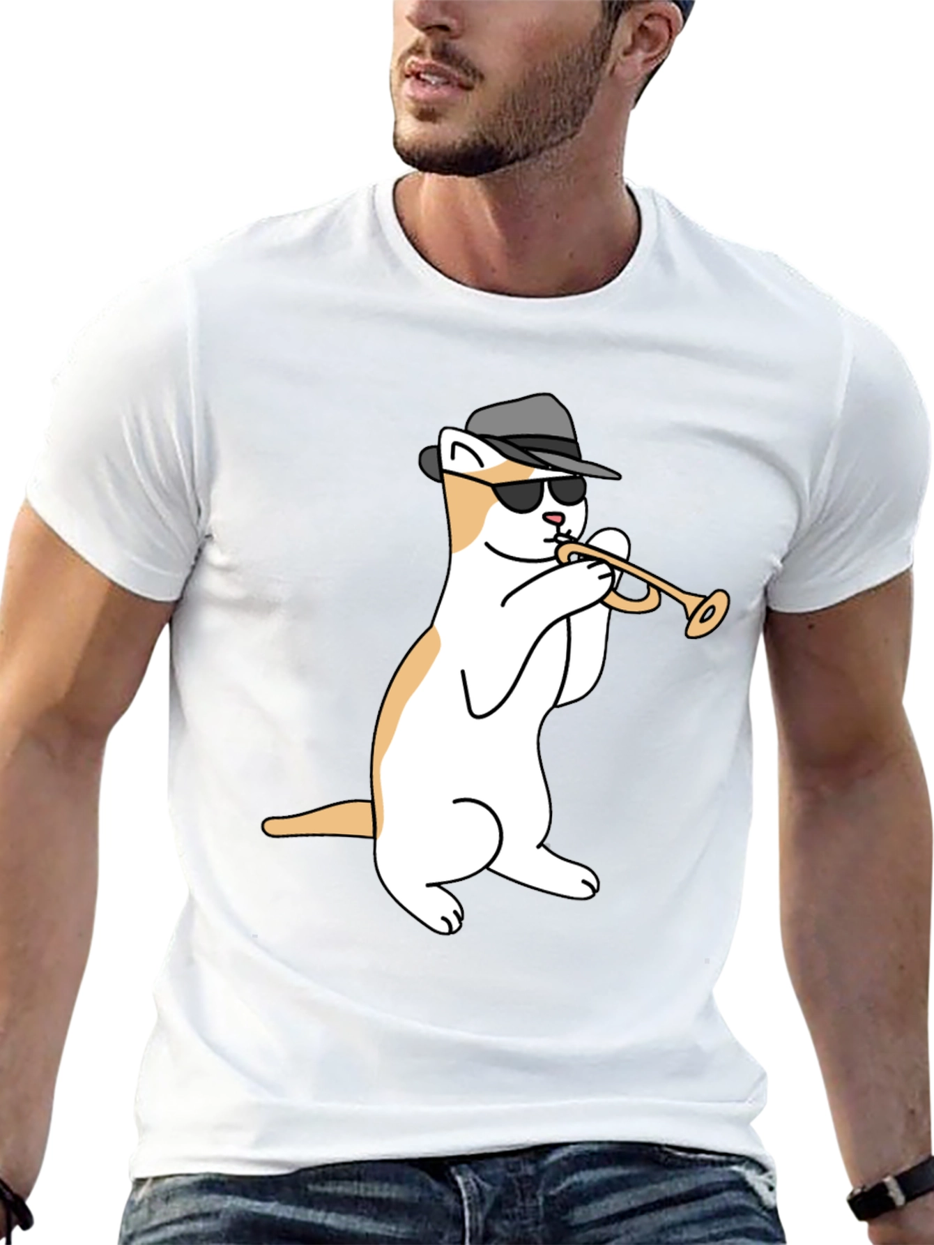 Cool Cat Trumpet Player Graphic T-Shirt
