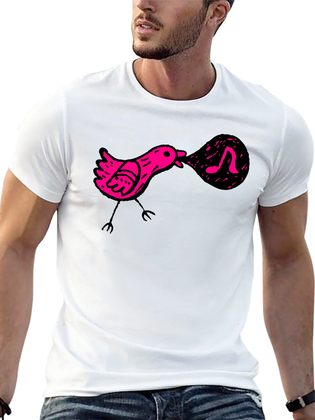 Singing Bird Graphic Tee - Black Cotton Comfort