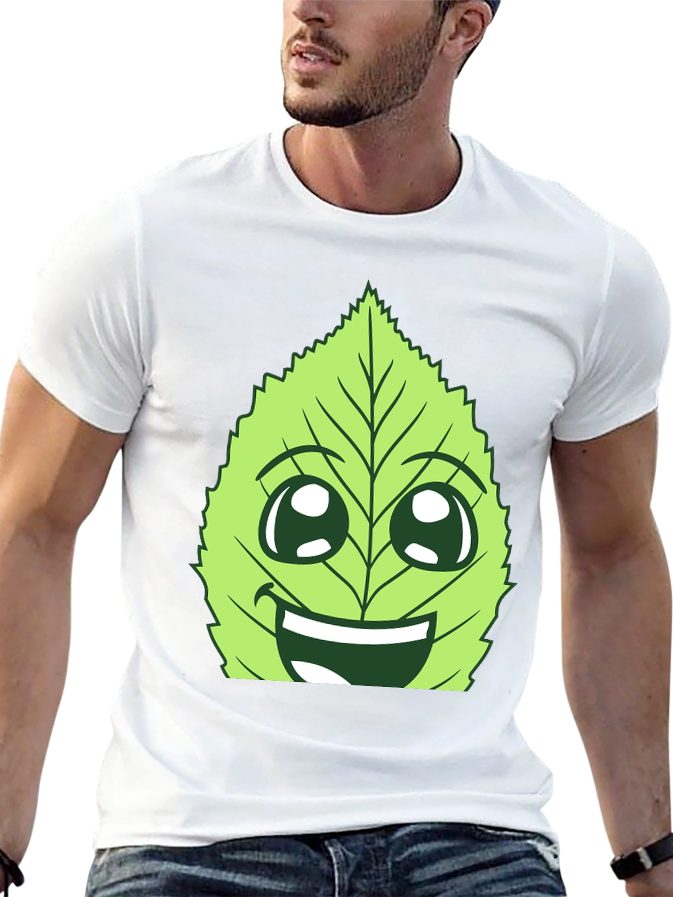 Funny Leaf Face Graphic T-Shirt - Black Cotton Tee
