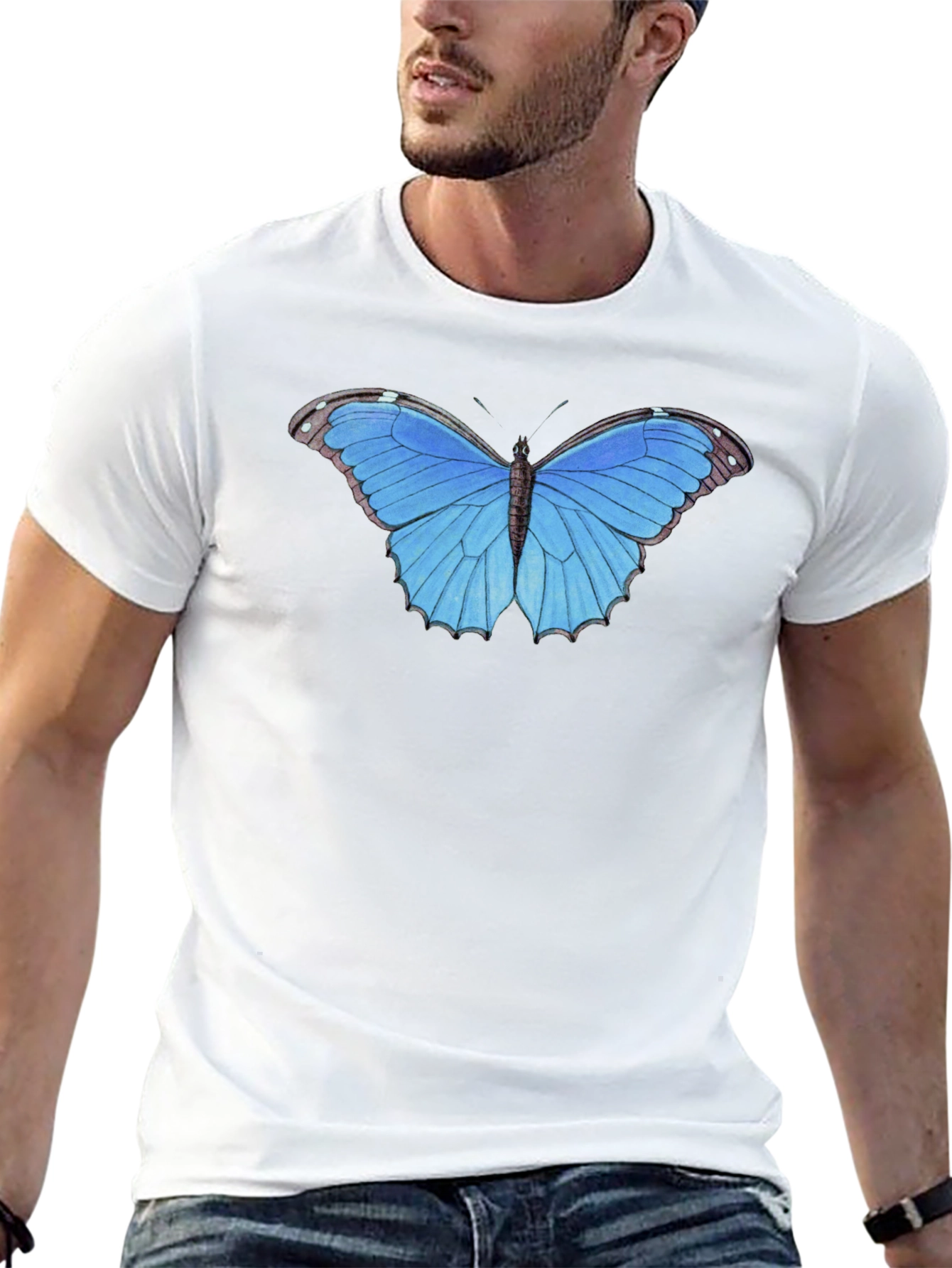 Blue Butterfly Graphic Tee - Unisex Black T-Shirt
