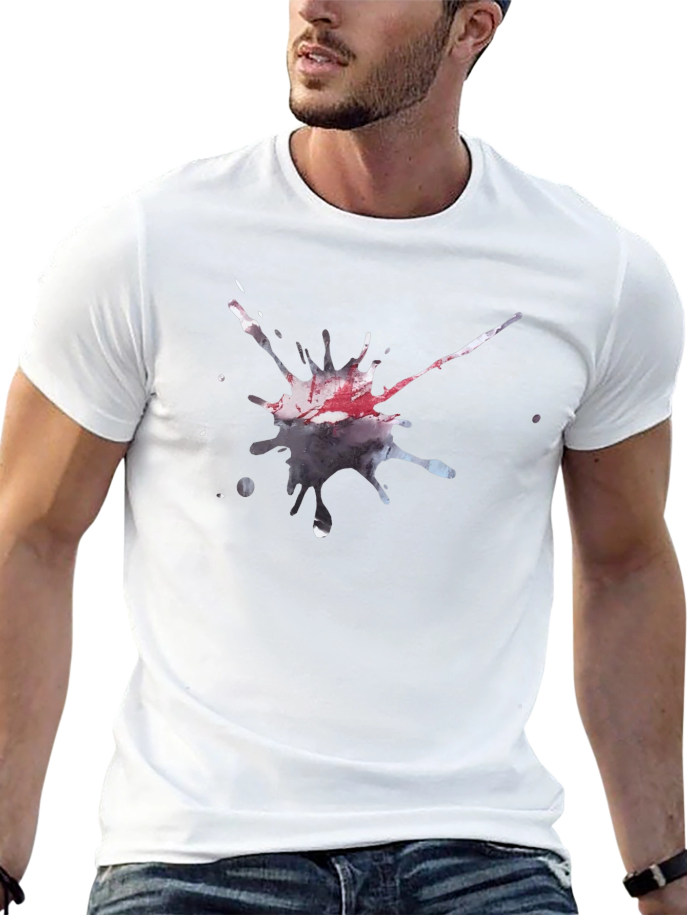 Mens Black T-Shirt with Artistic Splatter Design