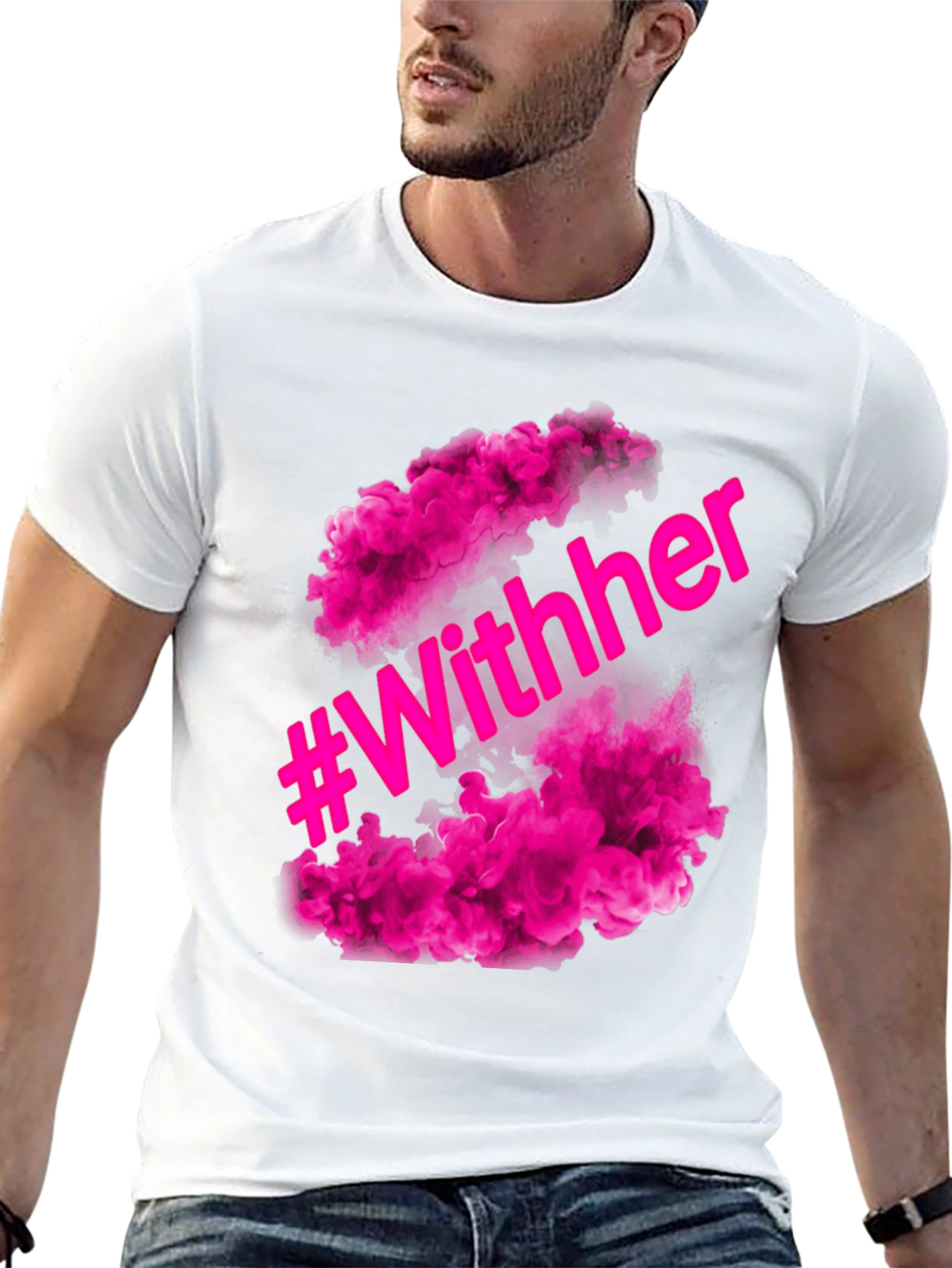#WithHer Pink Smoke Graphic Tee - Stylish Black T-Shirt
