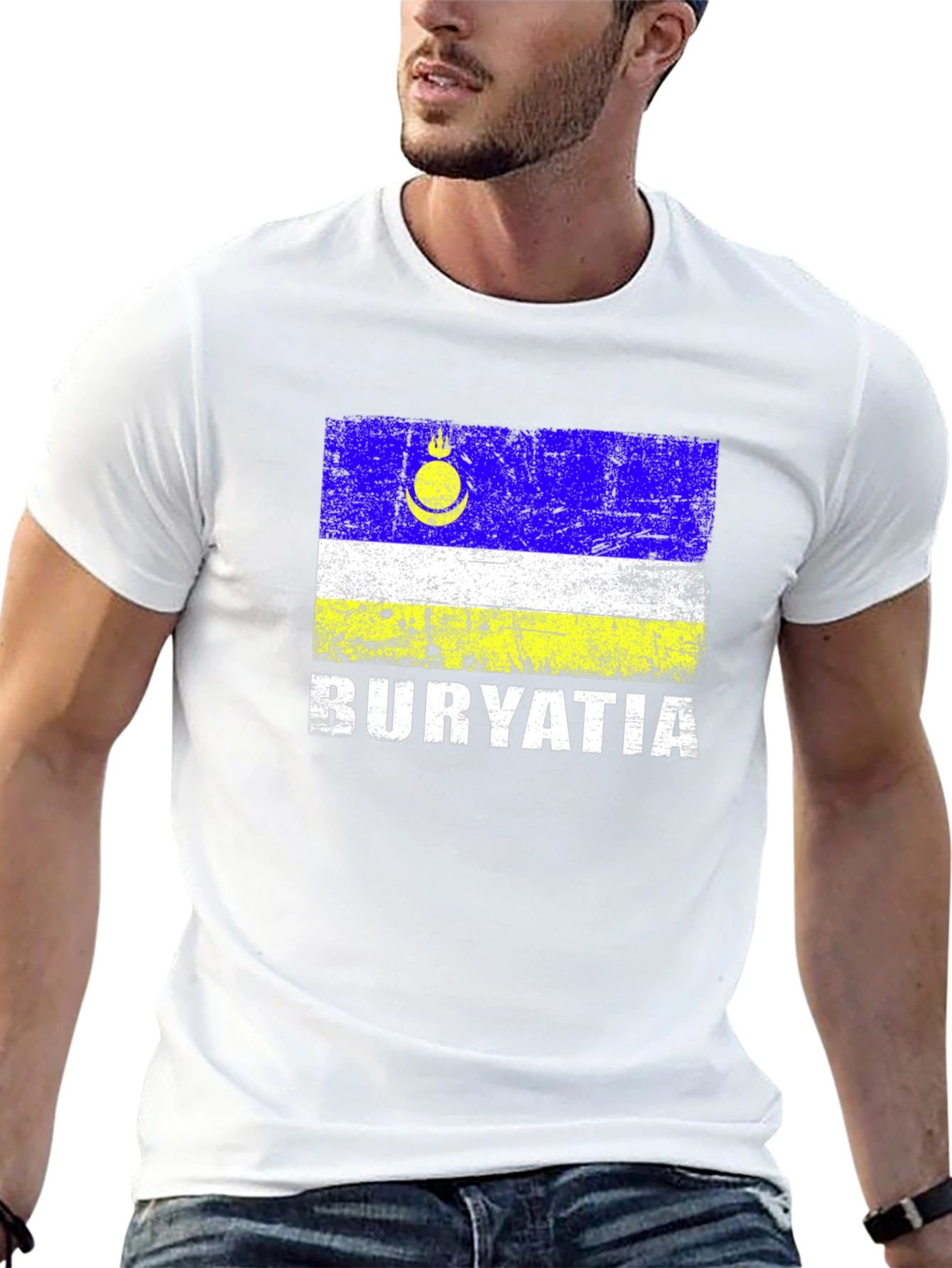 Buryatia Flag Graphic T-Shirt - Mens Black Tee