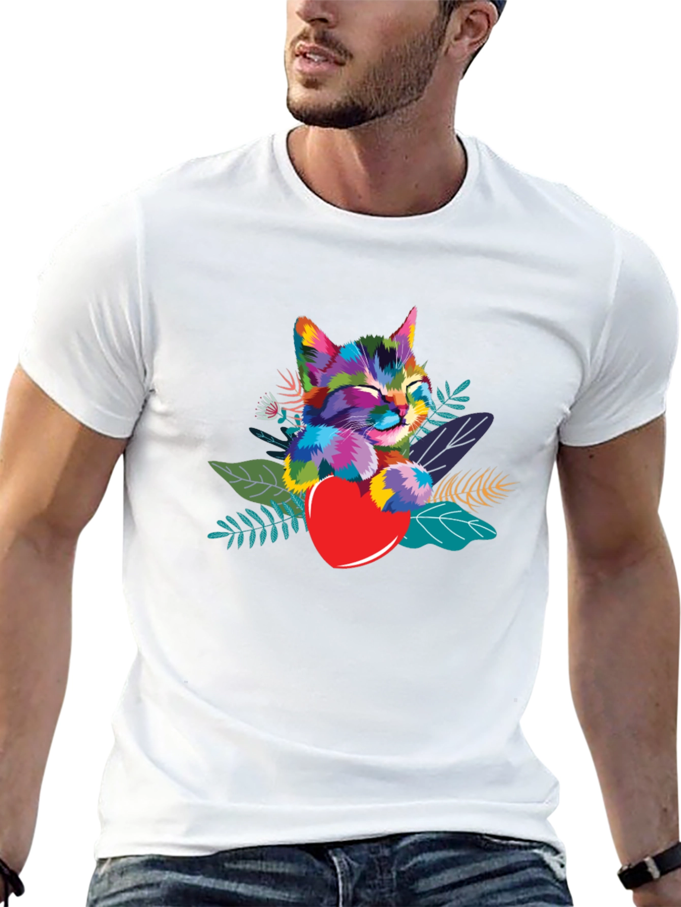 Colorful Cat Heart T-Shirt