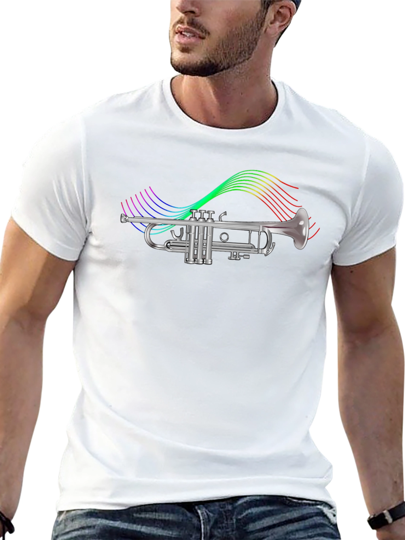 Trumpet T-Shirt - Rainbow Music Notes Graphic Tee