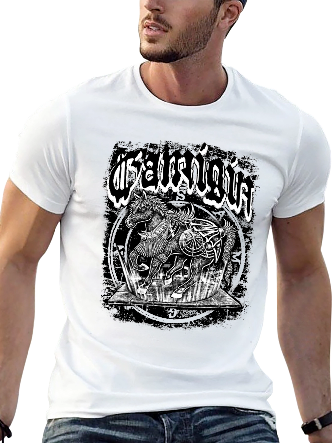 Mystic Horse Graphic Tee - Black Cotton T-Shirt