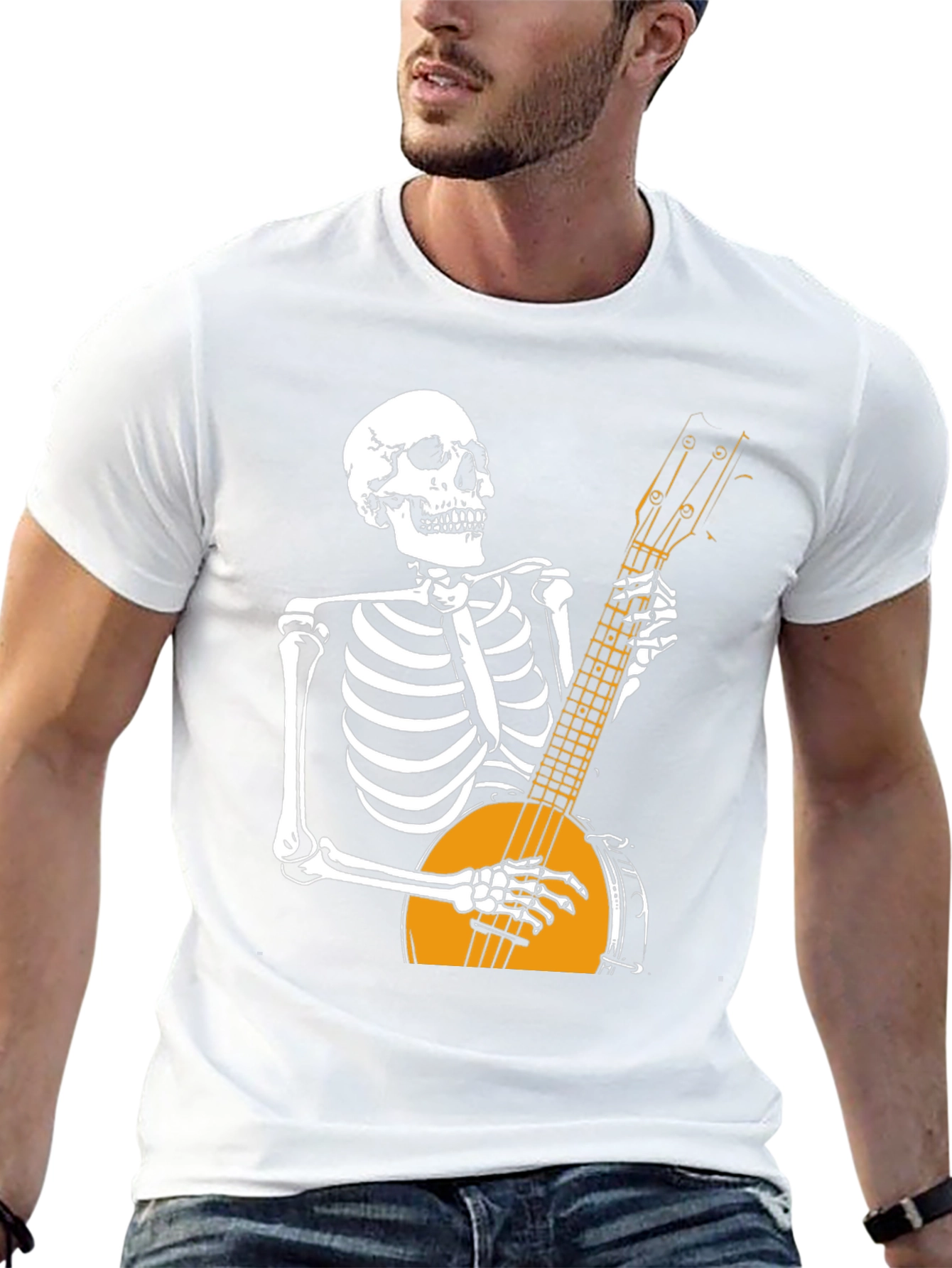 Skeleton Banjo Player Graphic T-Shirt