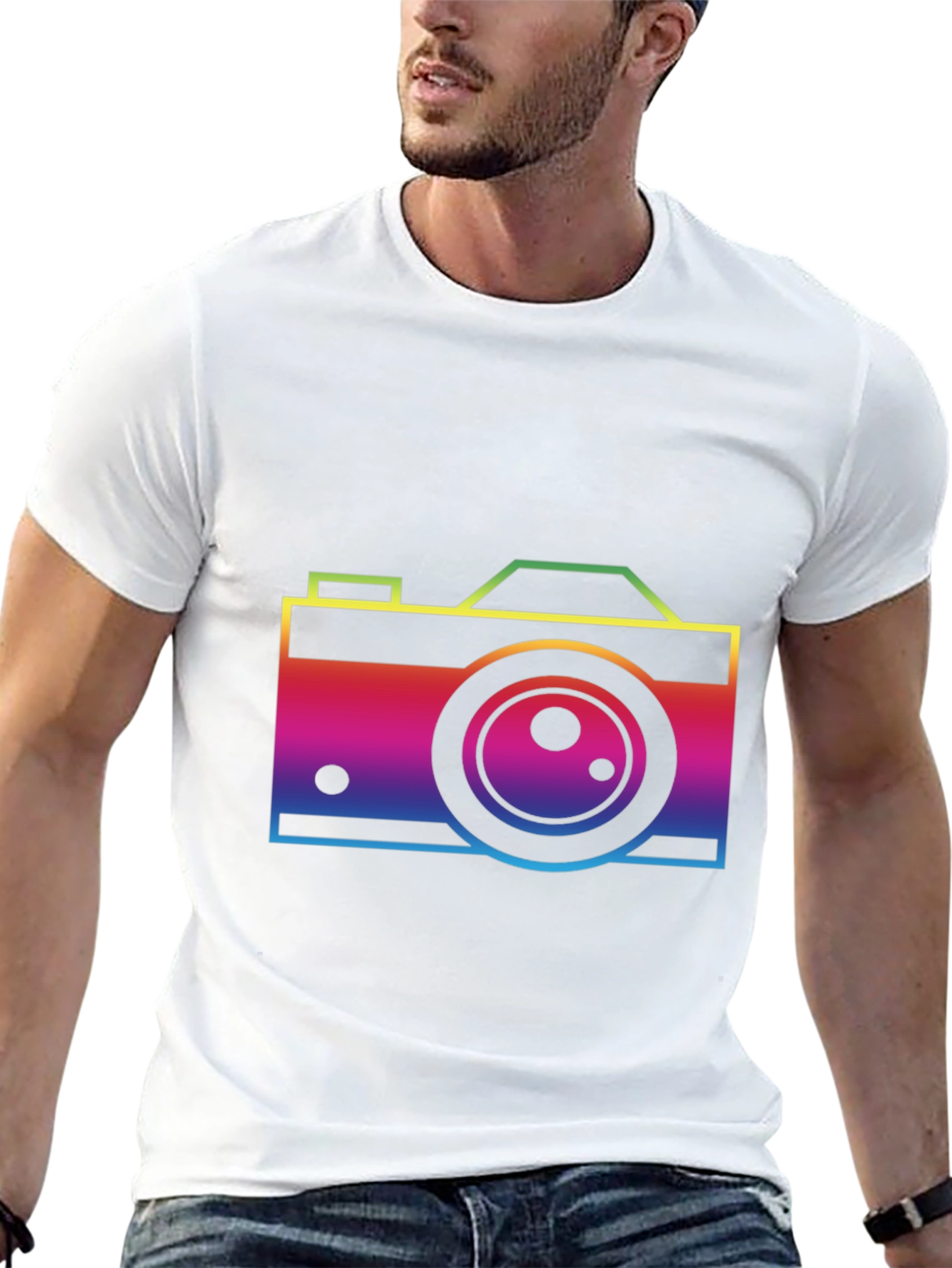Rainbow Camera Graphic T-Shirt - Black Cotton Tee