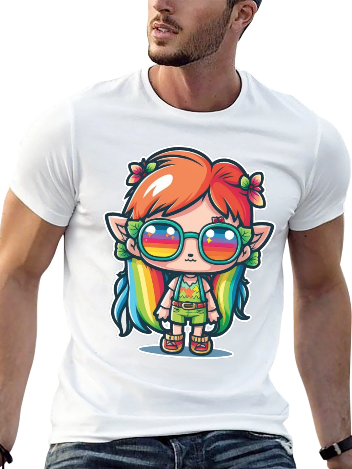 Kawaii Elf T-Shirt - Rainbow Hippie Design