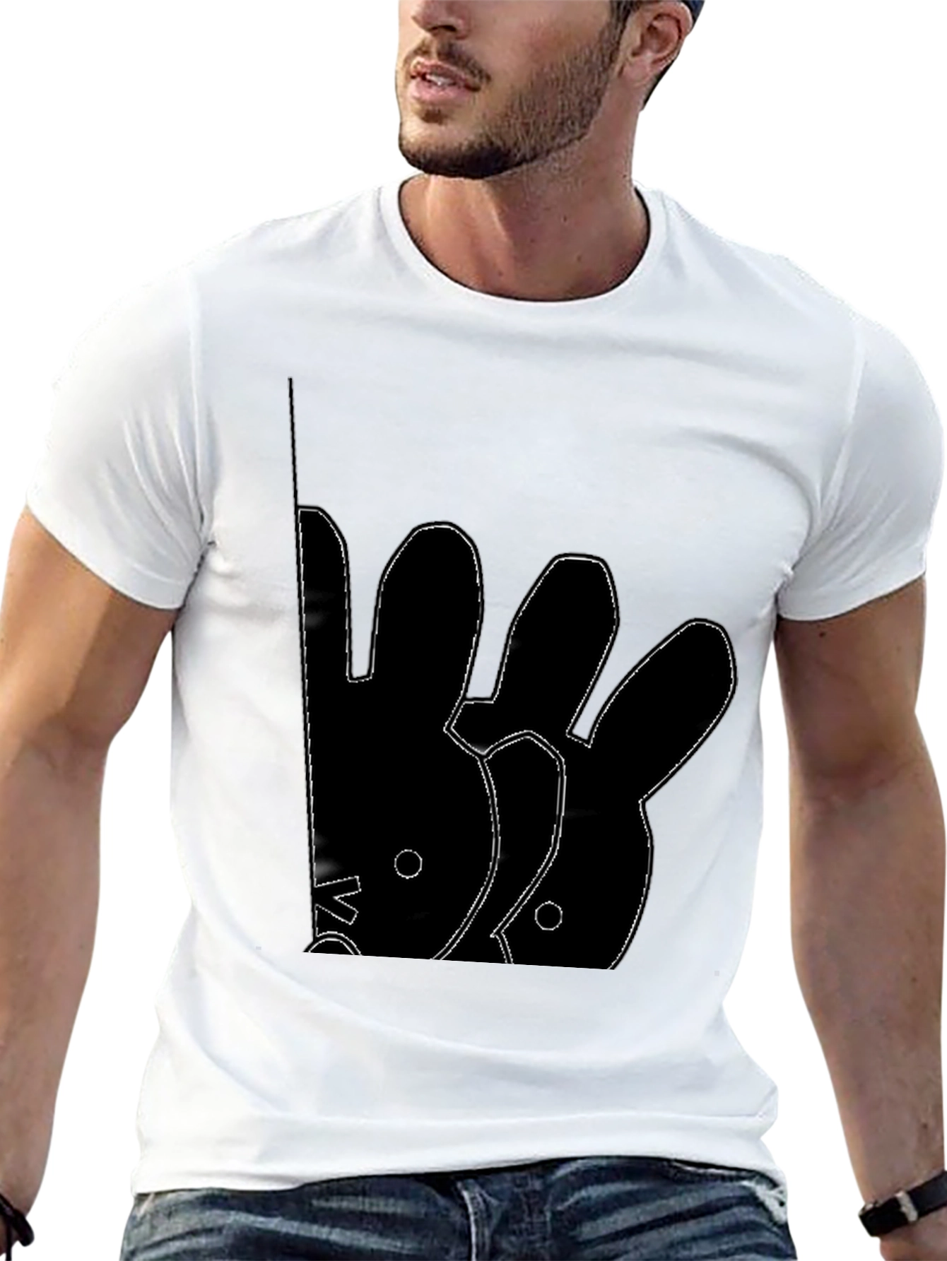 Abstract Rabbit Graphic Black T-Shirt