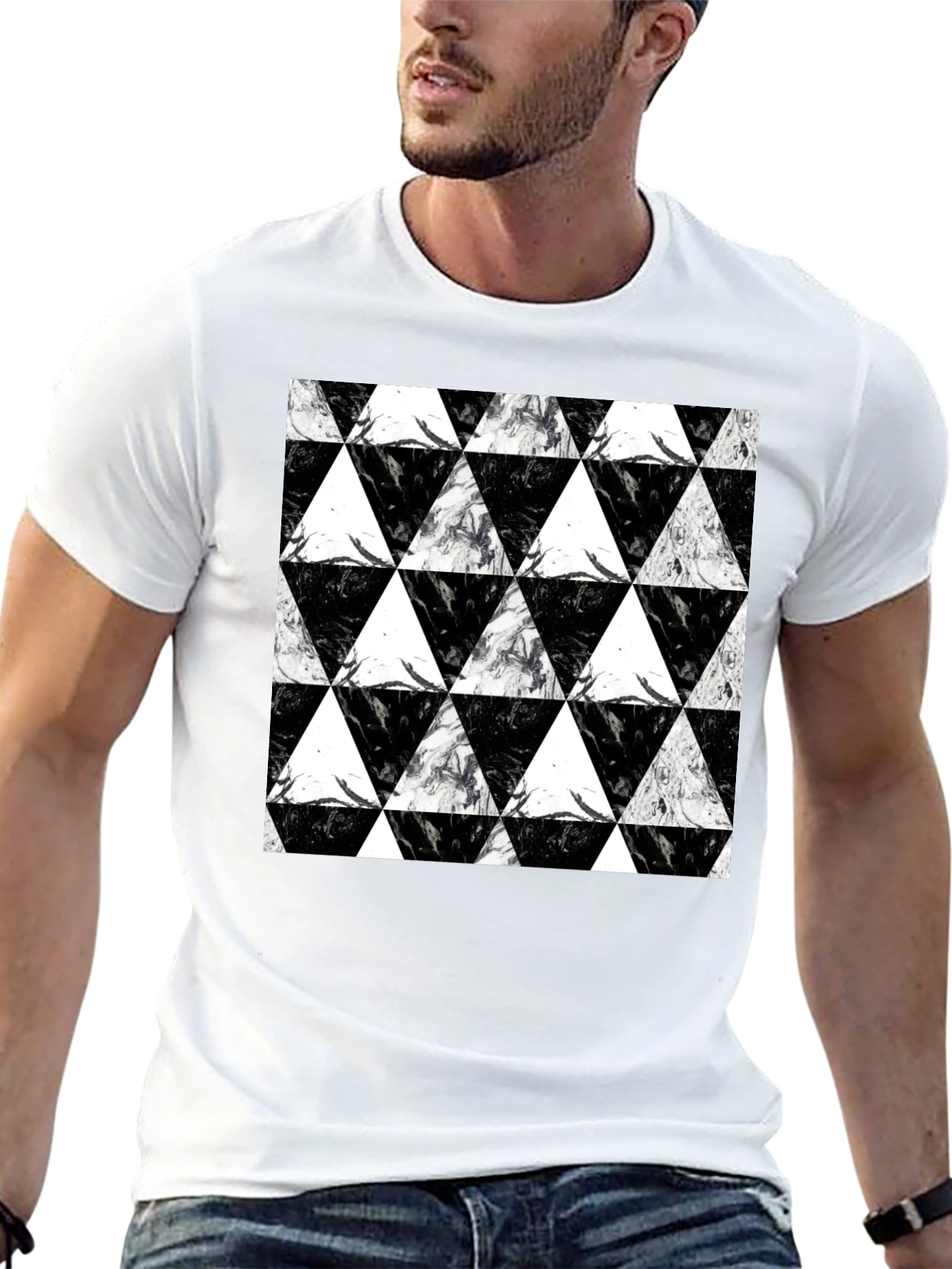 Black Triangle Pattern Graphic Tee