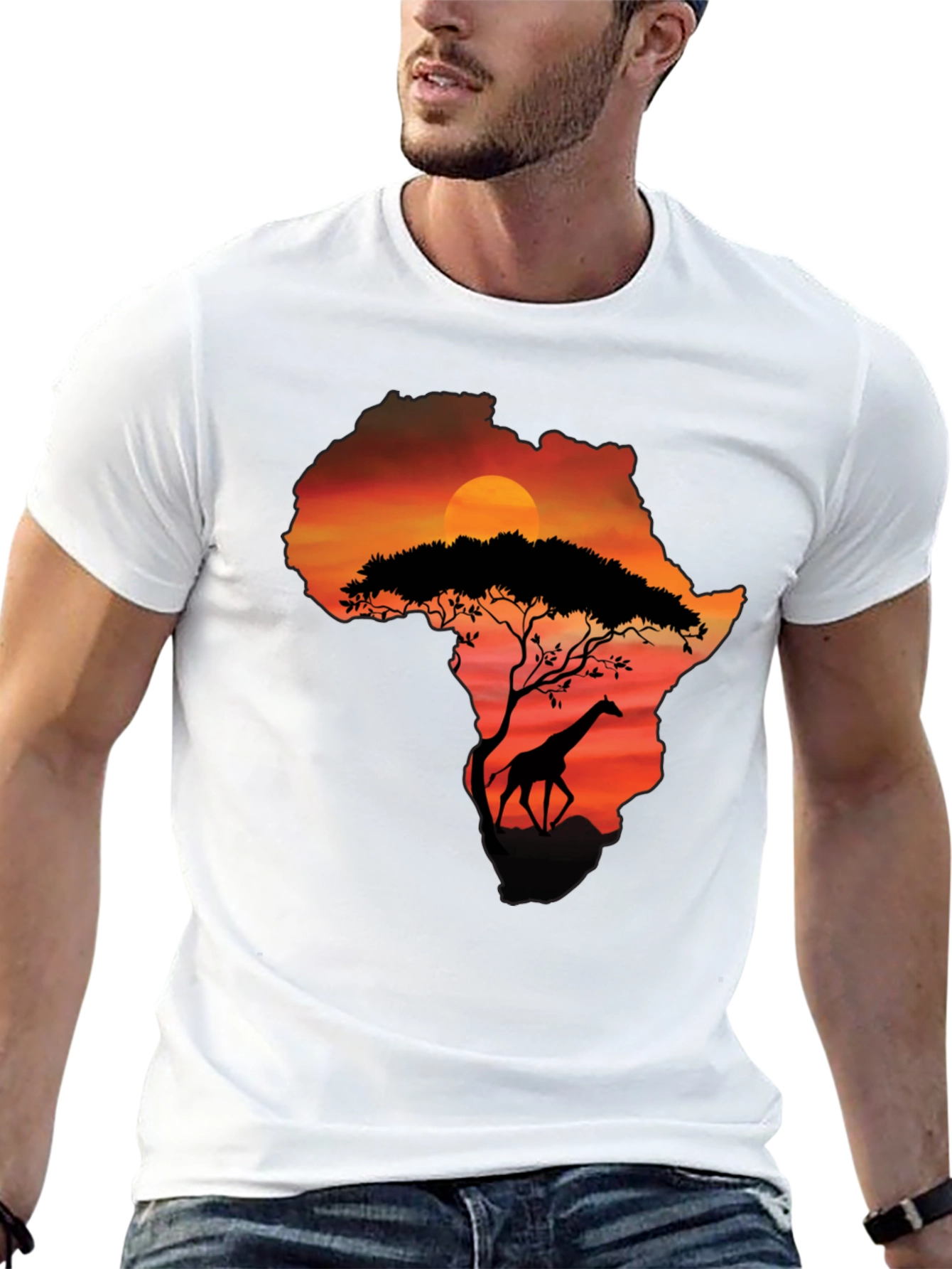 African Sunset Giraffe Graphic Tee - Black