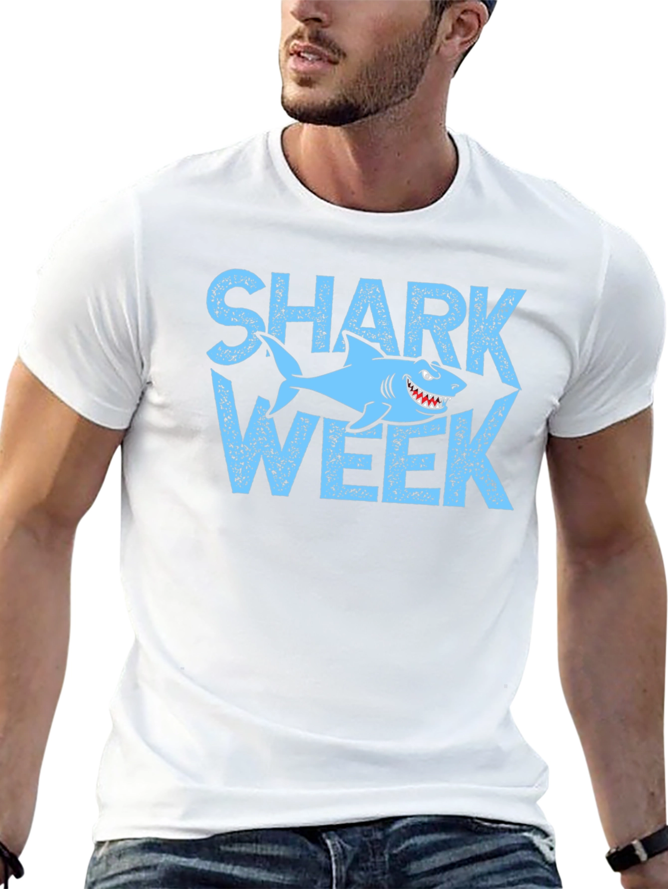 Shark Week T-Shirt - Light Blue Graphic Print Tee